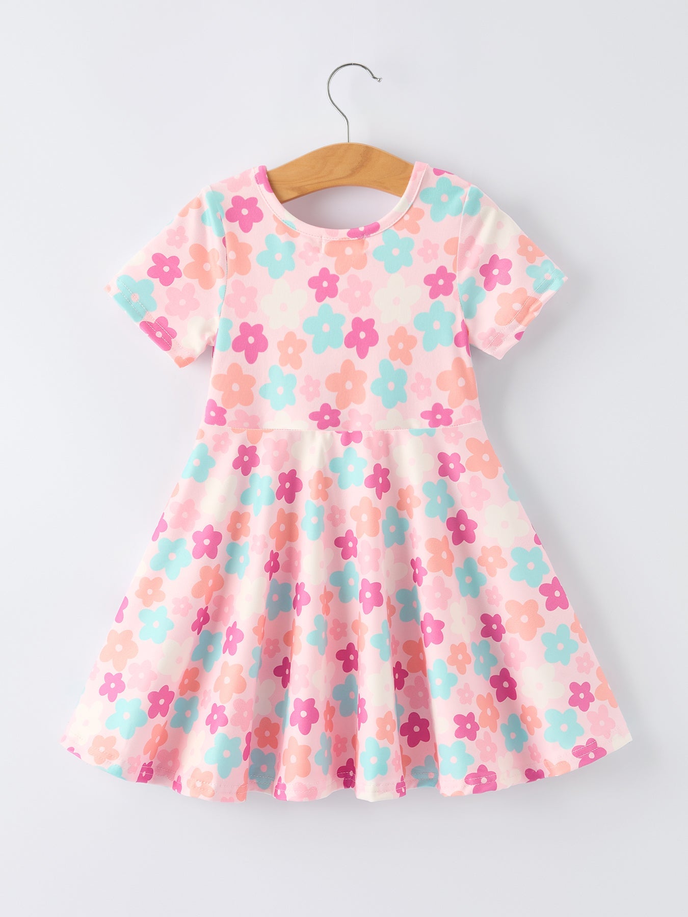 Girl Colorful Floral Short Sleeve Dress