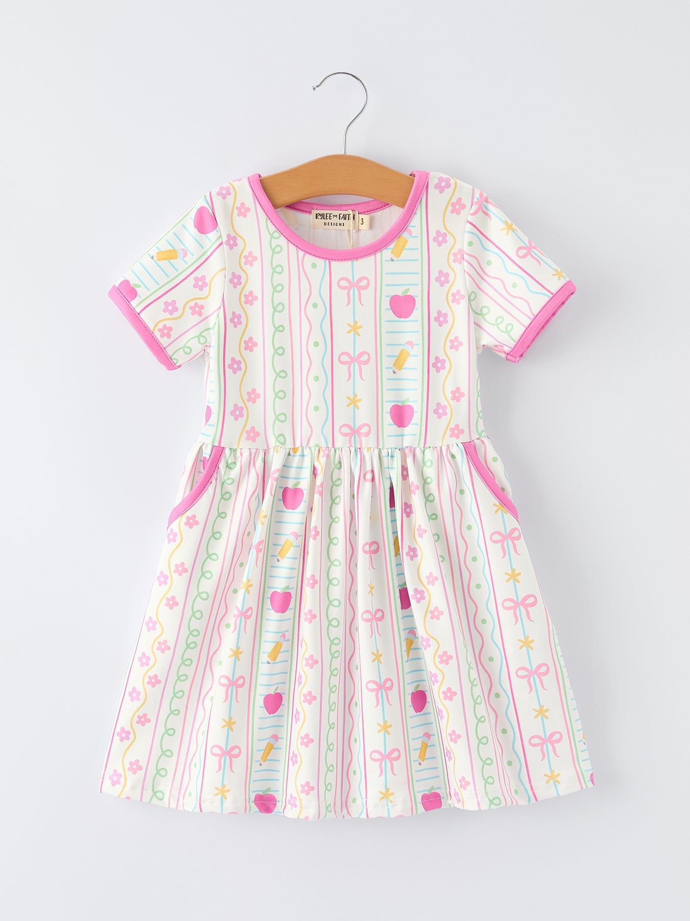Back To School Girl Short Sleeve Dress Pocket Detail