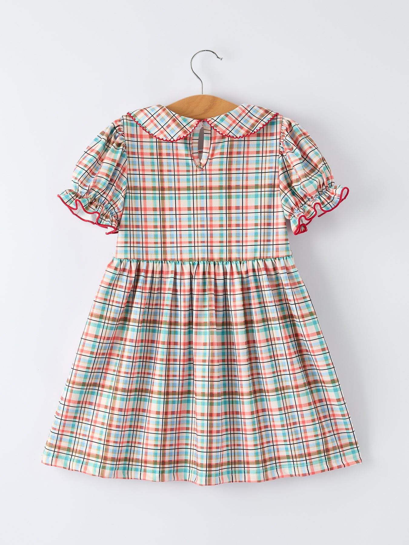 Back To School Plaid Girls Dress Apple Applique Peter Pan Collar