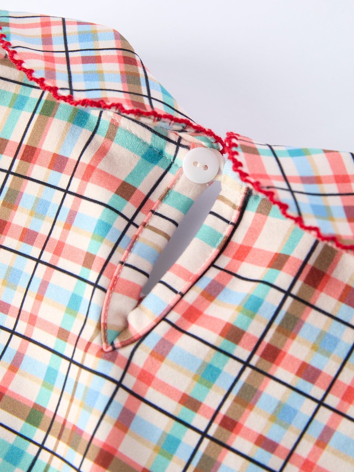 Back To School Plaid Girls Dress Apple Applique Peter Pan Collar