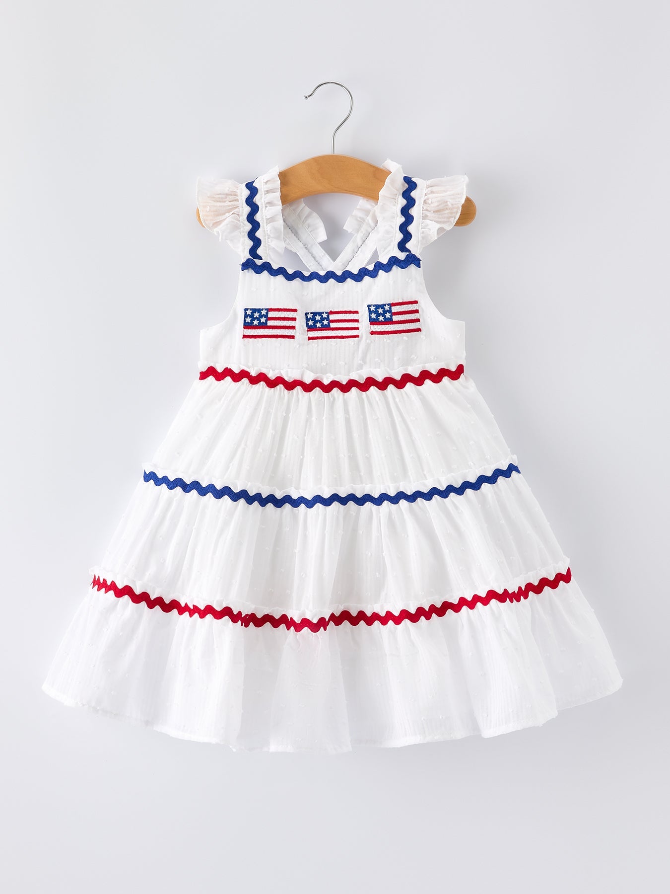 4th Of July Flag Girl Tiered Ruffle Dress