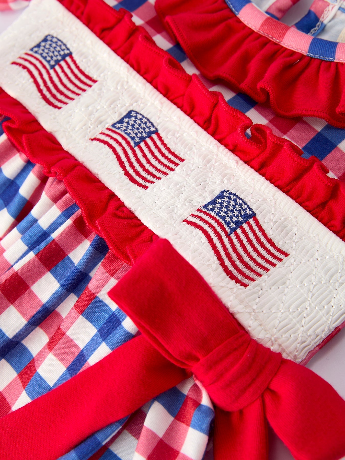 4th Of July Plaid Flag Girl Bloomer Set With Bow