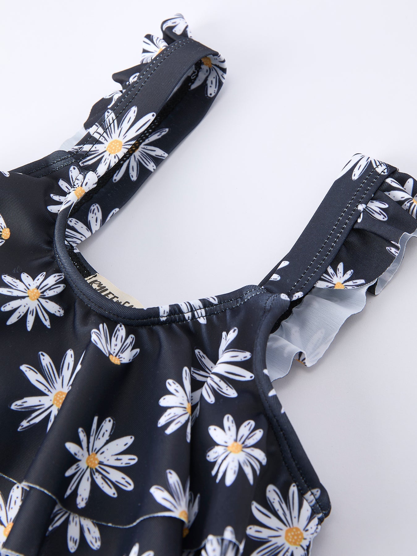Summer Black Floral Girl Two Piece Swimsuit And Cover-up Set