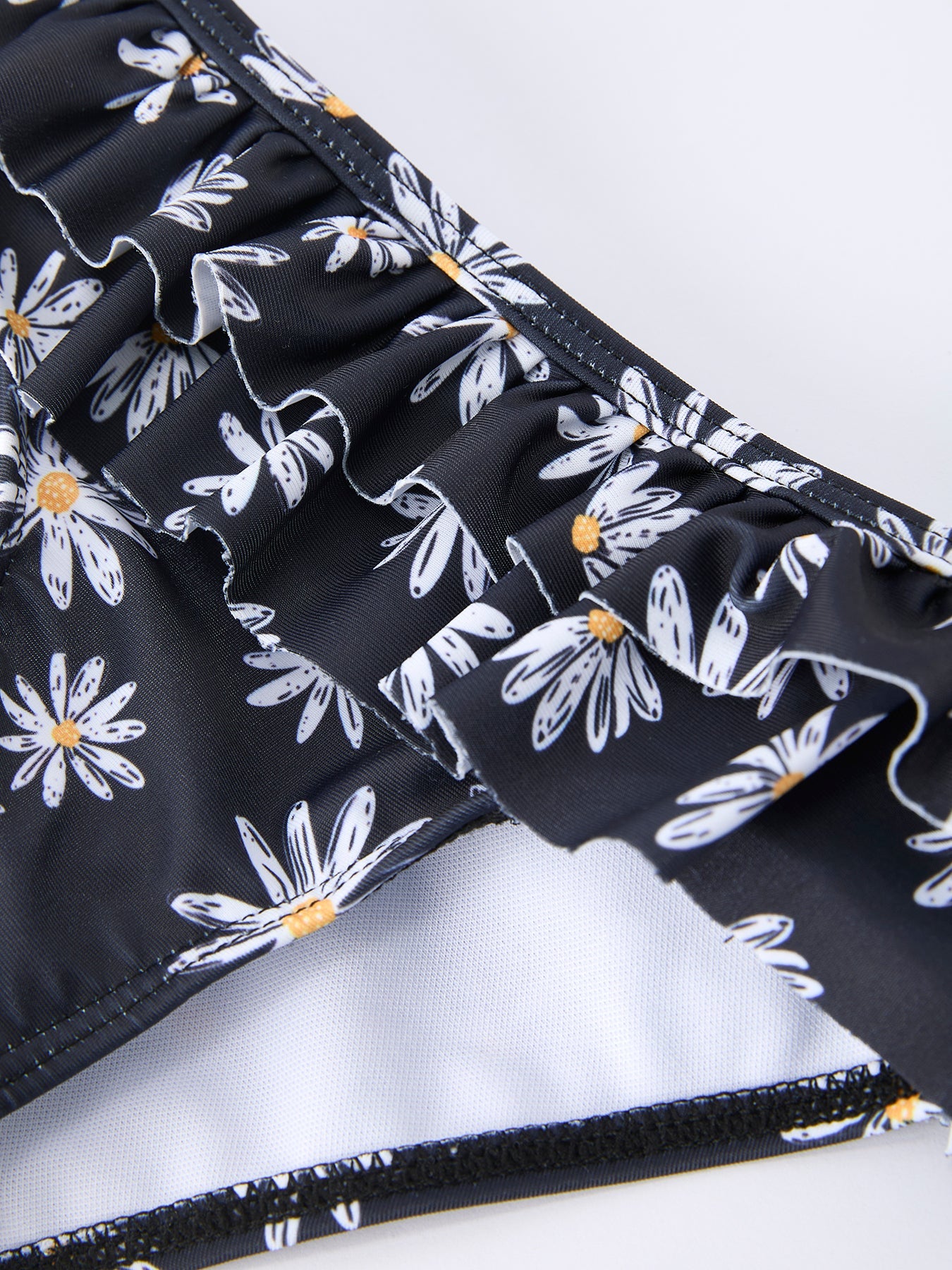 Summer Black Floral Girl Two Piece Swimsuit And Cover-up Set
