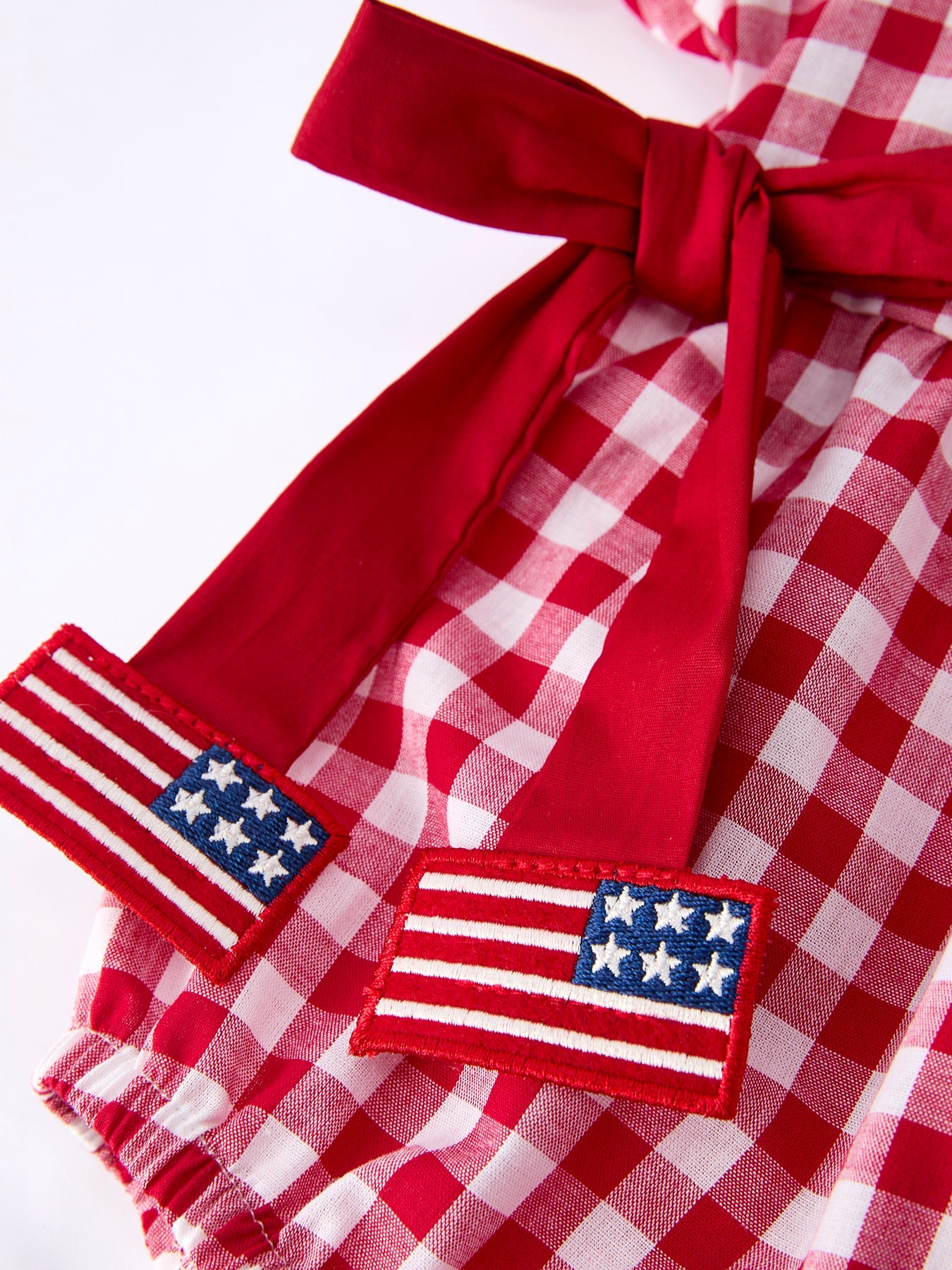 4th Of July Flag Plaid Girl Peter Pan Collar Romper Bow