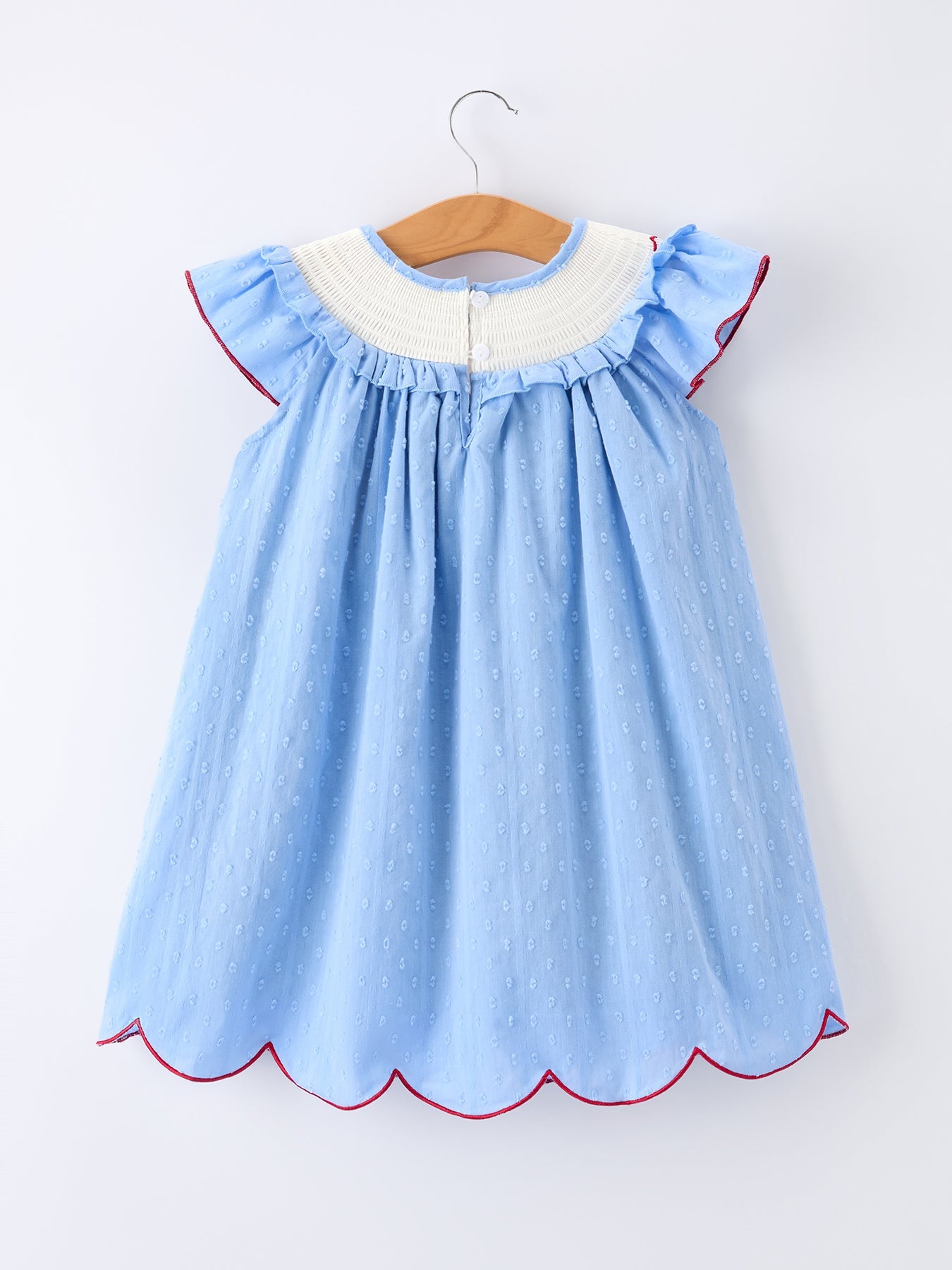 4th Of July American Flag Girls Dress Ruffle Collar Scallop Hem