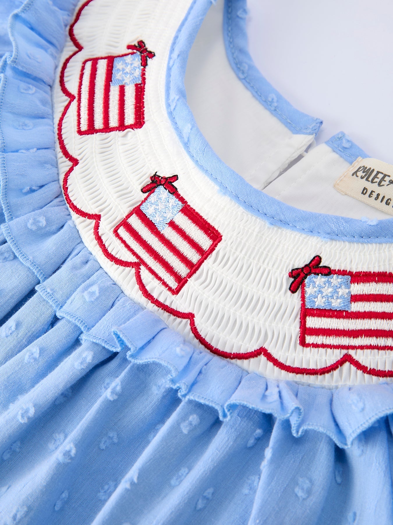 4th Of July American Flag Girls Dress Ruffle Collar Scallop Hem