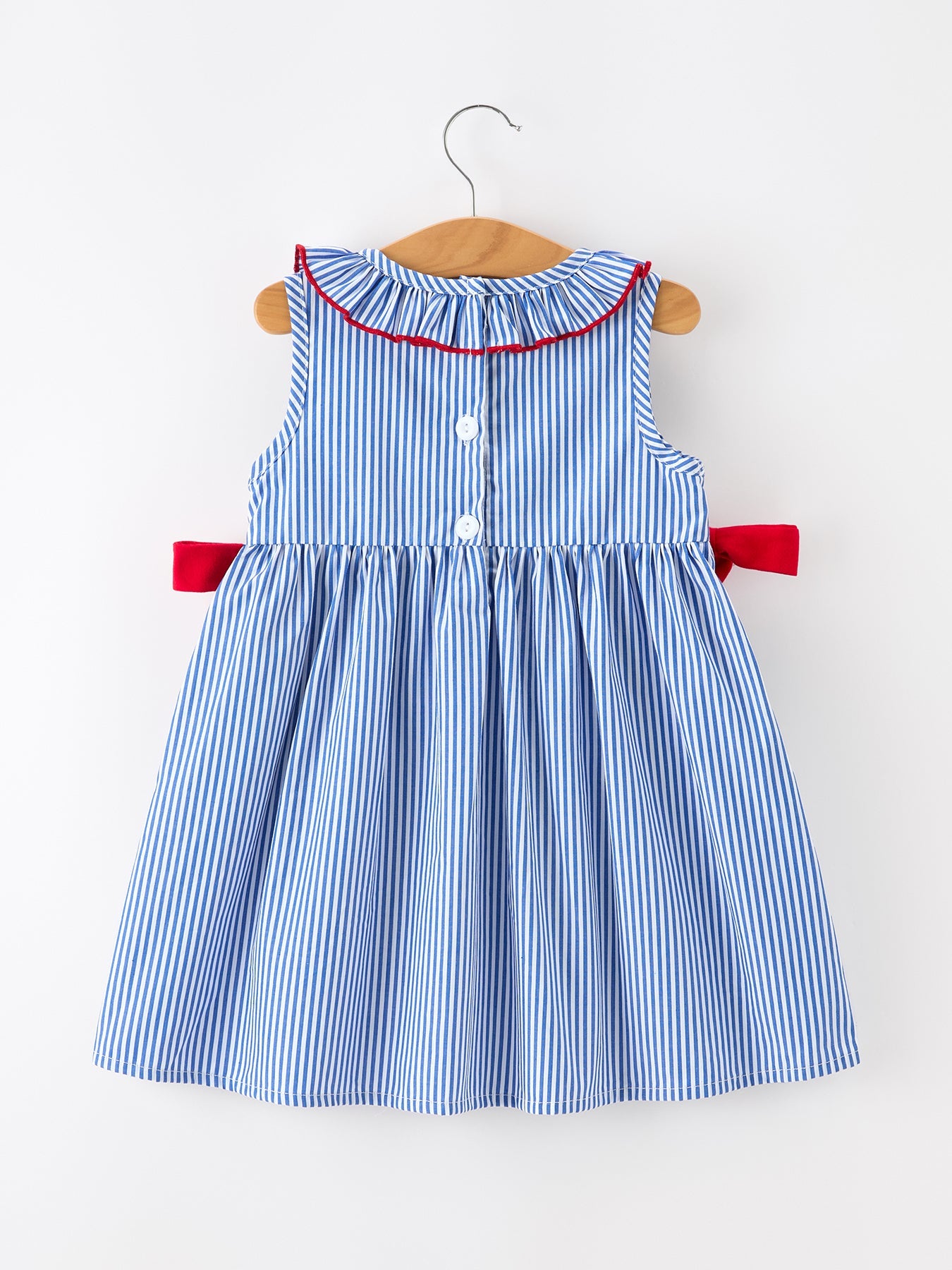 Girls 4th Of July Twirl Dress Bow Smocked Embroidery