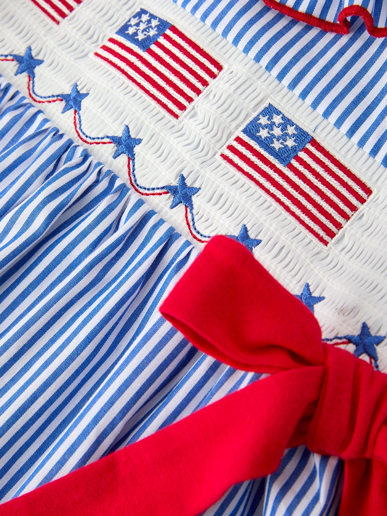 Girls 4th Of July Twirl Dress Bow Smocked Embroidery