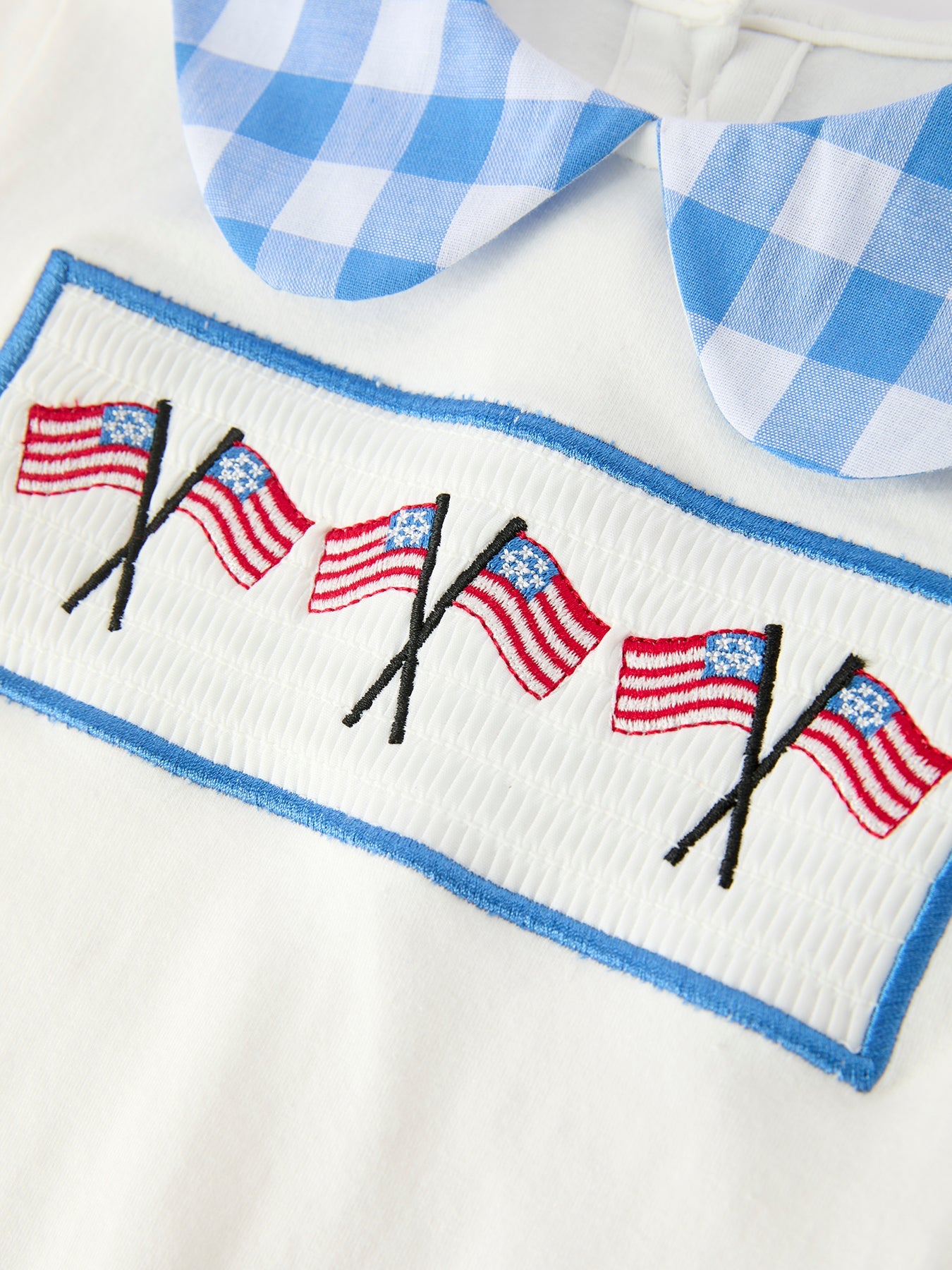 Girls 4th Of July Plaid Outfit Set Flag Embroidery Peter Pan Collar