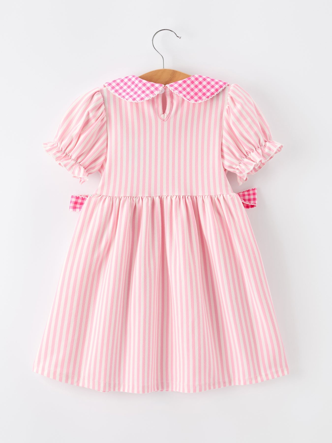 Girls Back To School Pink Plaid Petals Collar Pencil Applique Dress