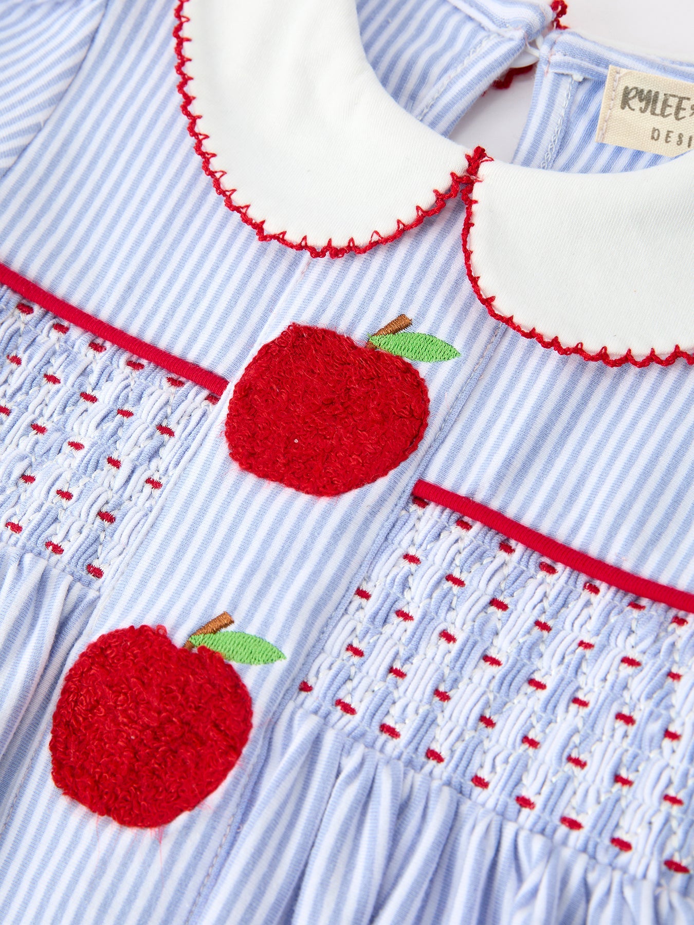 Back To School Apple Chenille Girls Dress Petals Collar