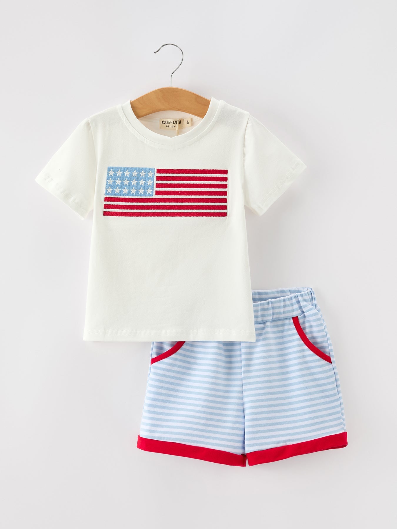 4th Of July Flag Applique Boy Top And Shorts Set