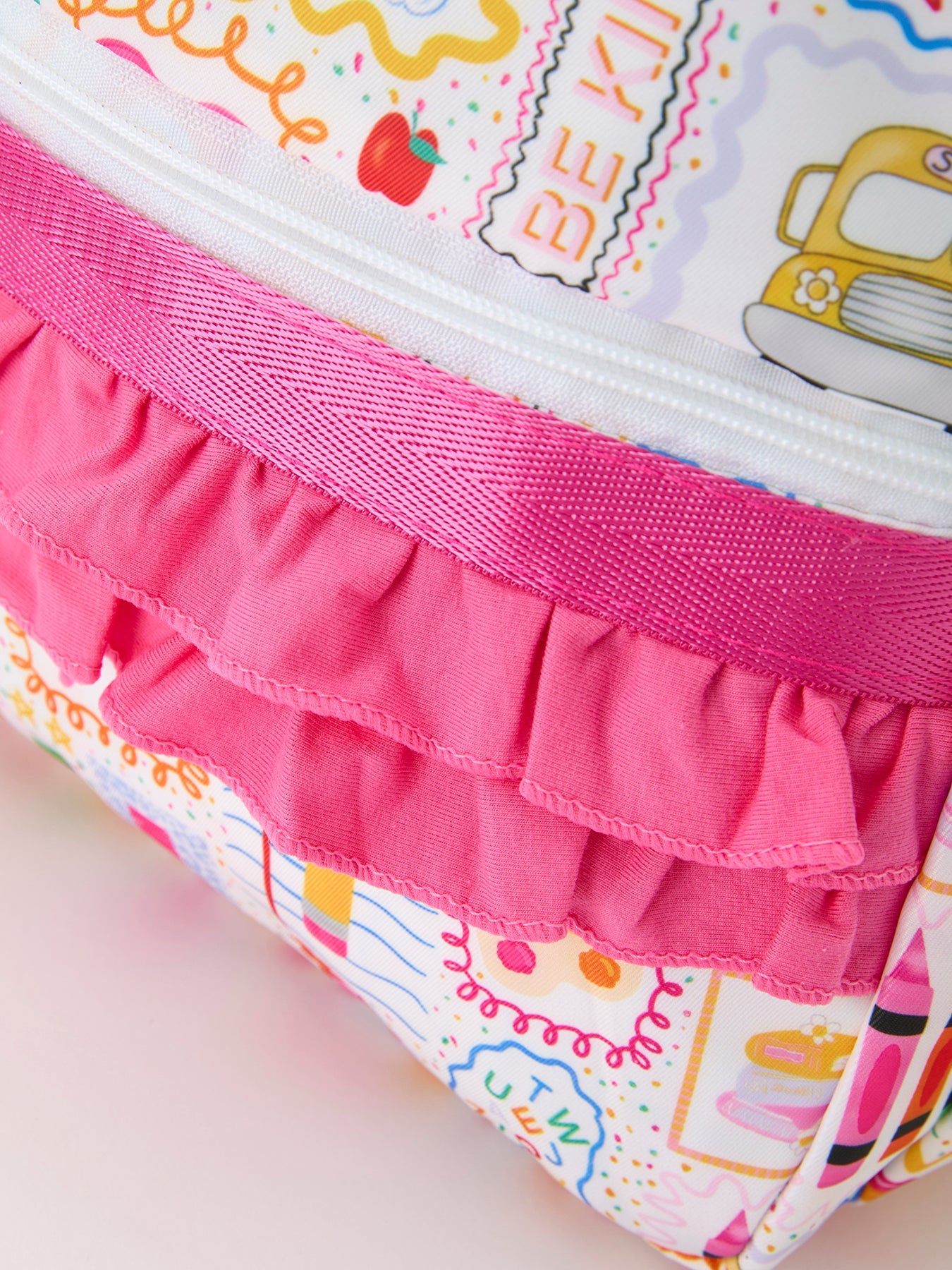 Back To School Print Girls Backpack Ruffle Bag