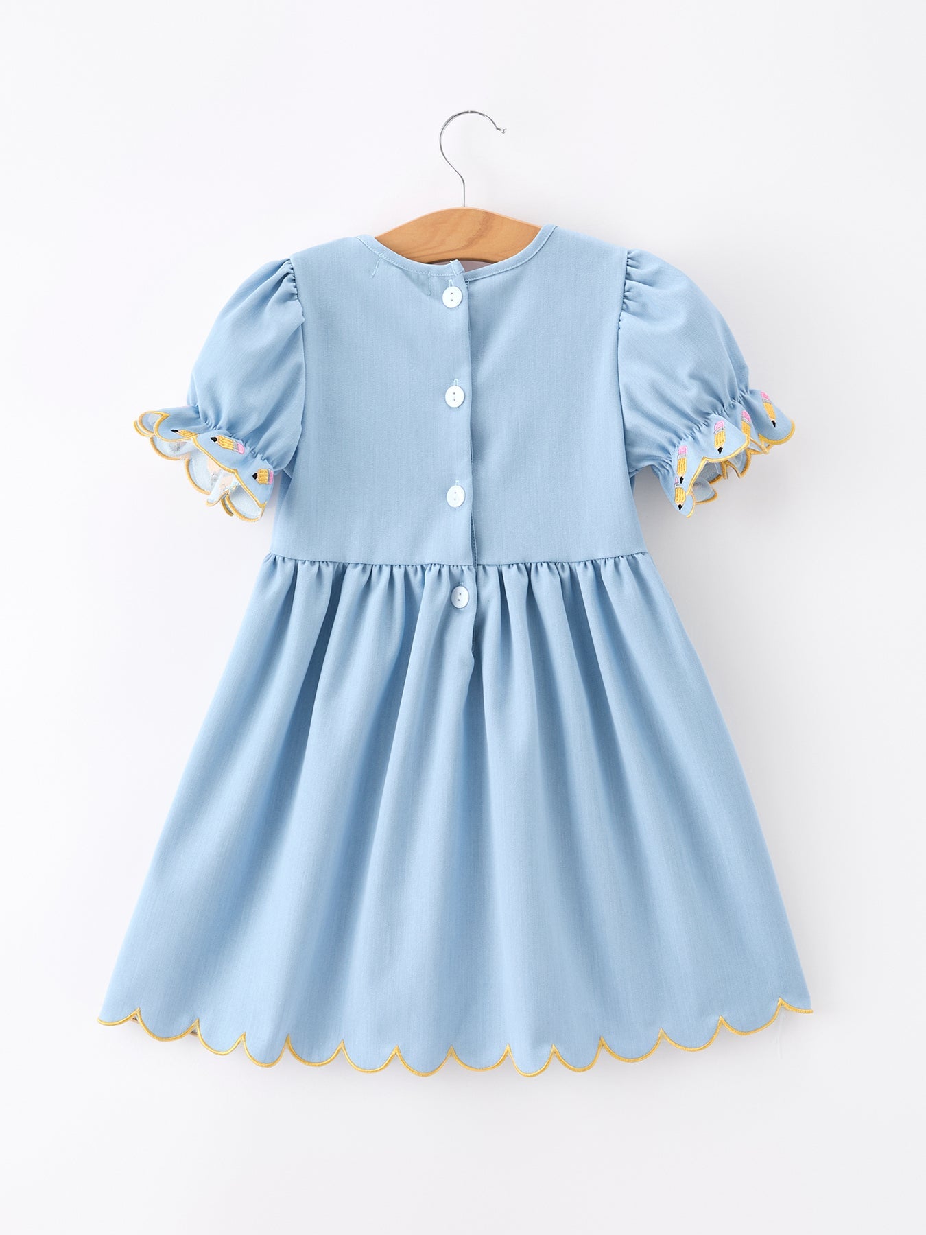 Back To School Pencil Applique Girl Dress Scallop Hem