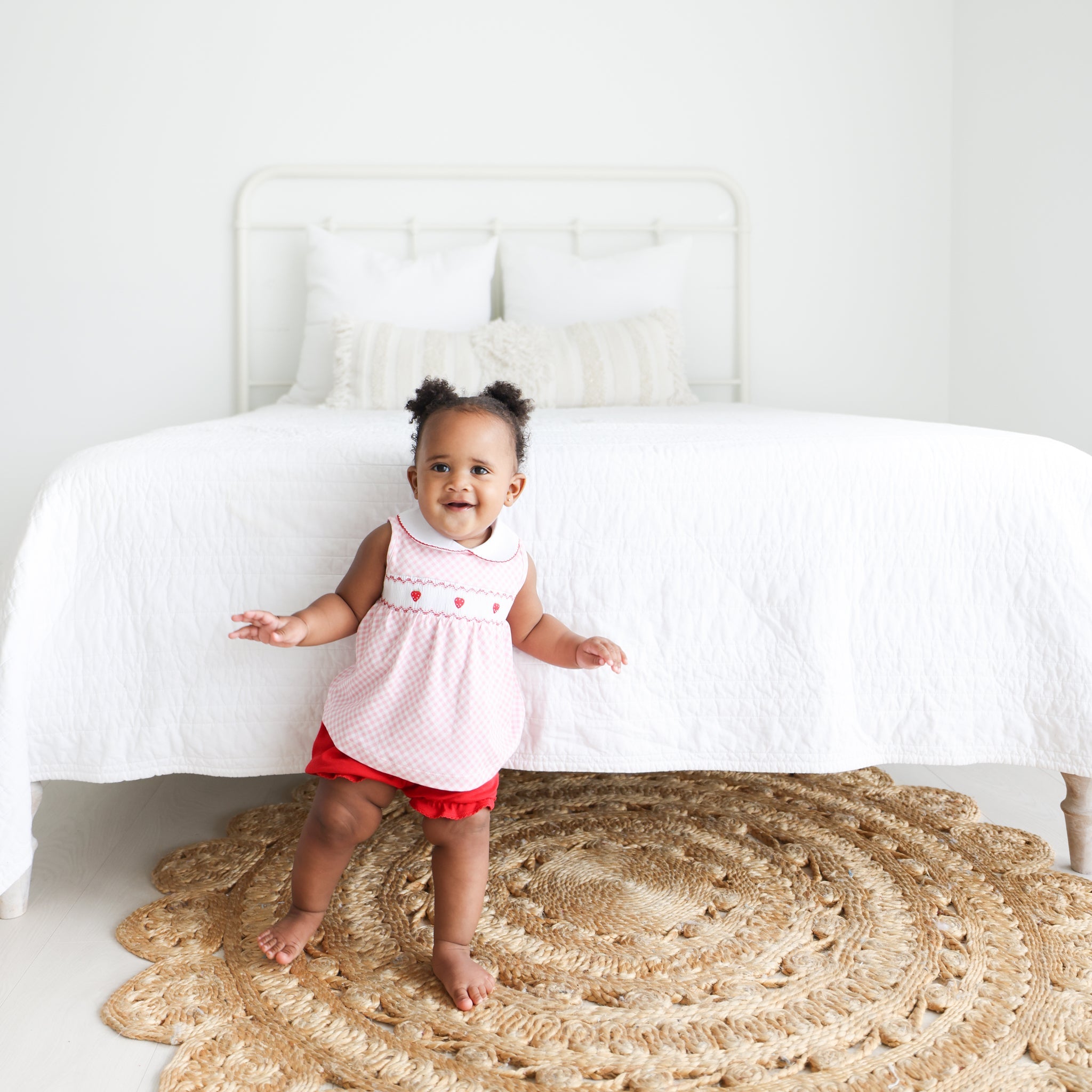 Pink Gingham Strawberry Smocked Bloomer Set