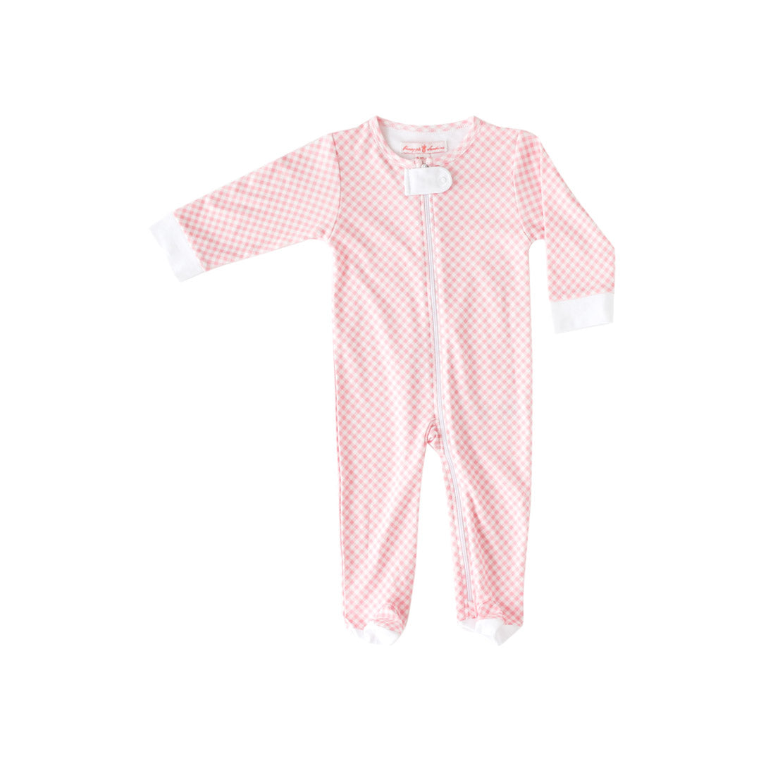 Pink Gingham Zip Footie