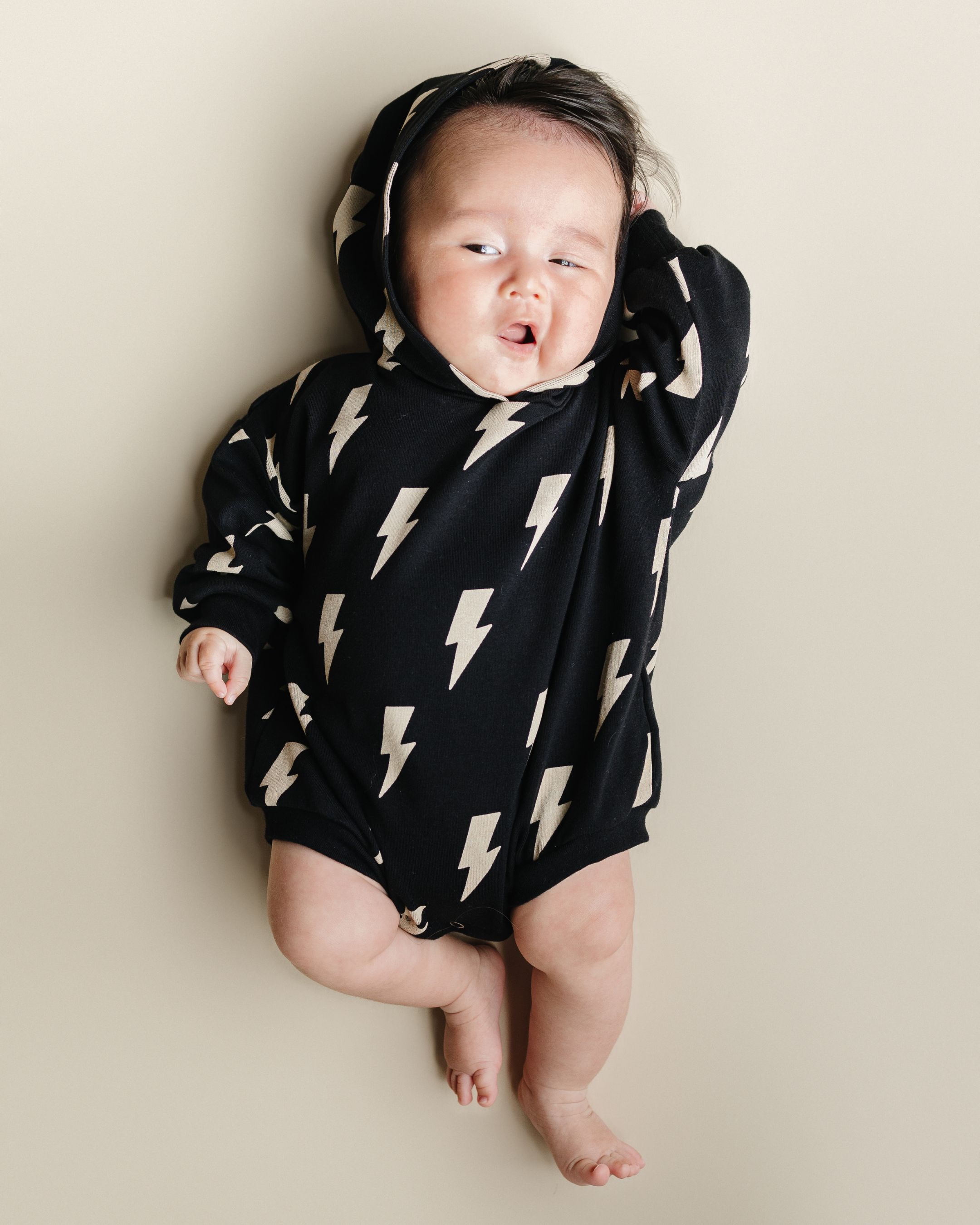 Hooded Bubble Romper | Black Bolts