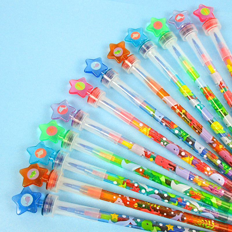 Sea Life Ocean Animal Stackable Crayon With Stamper Topper