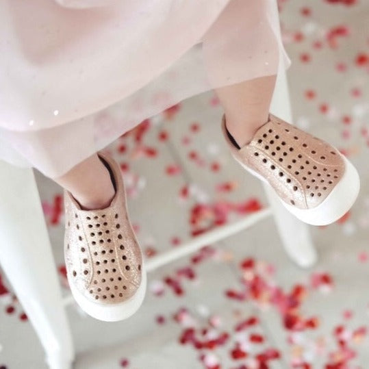 Toddler Girls Perforated Slip On Water Sneakers in Gold Glitter - Kira