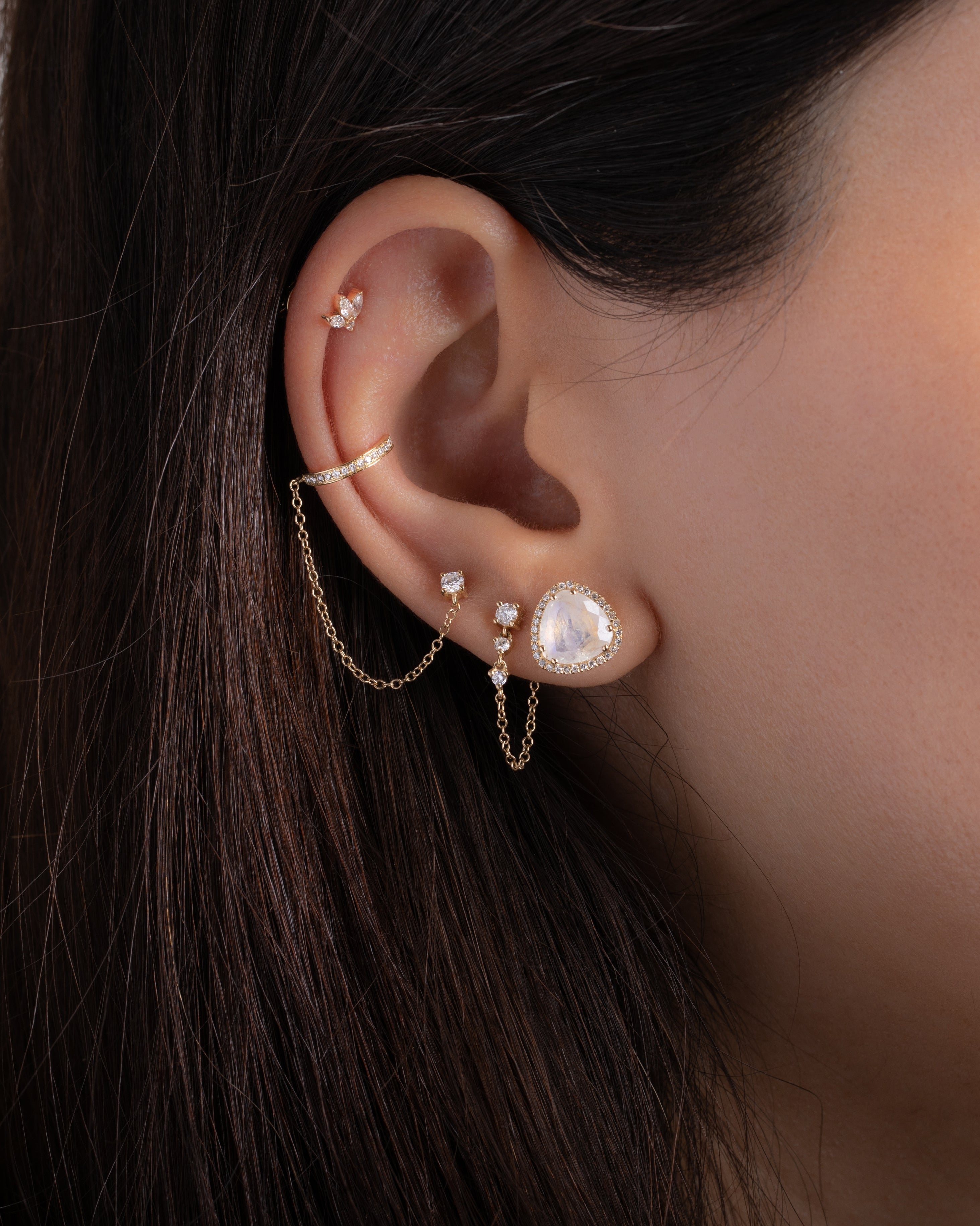 Diamond Ear Cuff With Diamond Stud Chain