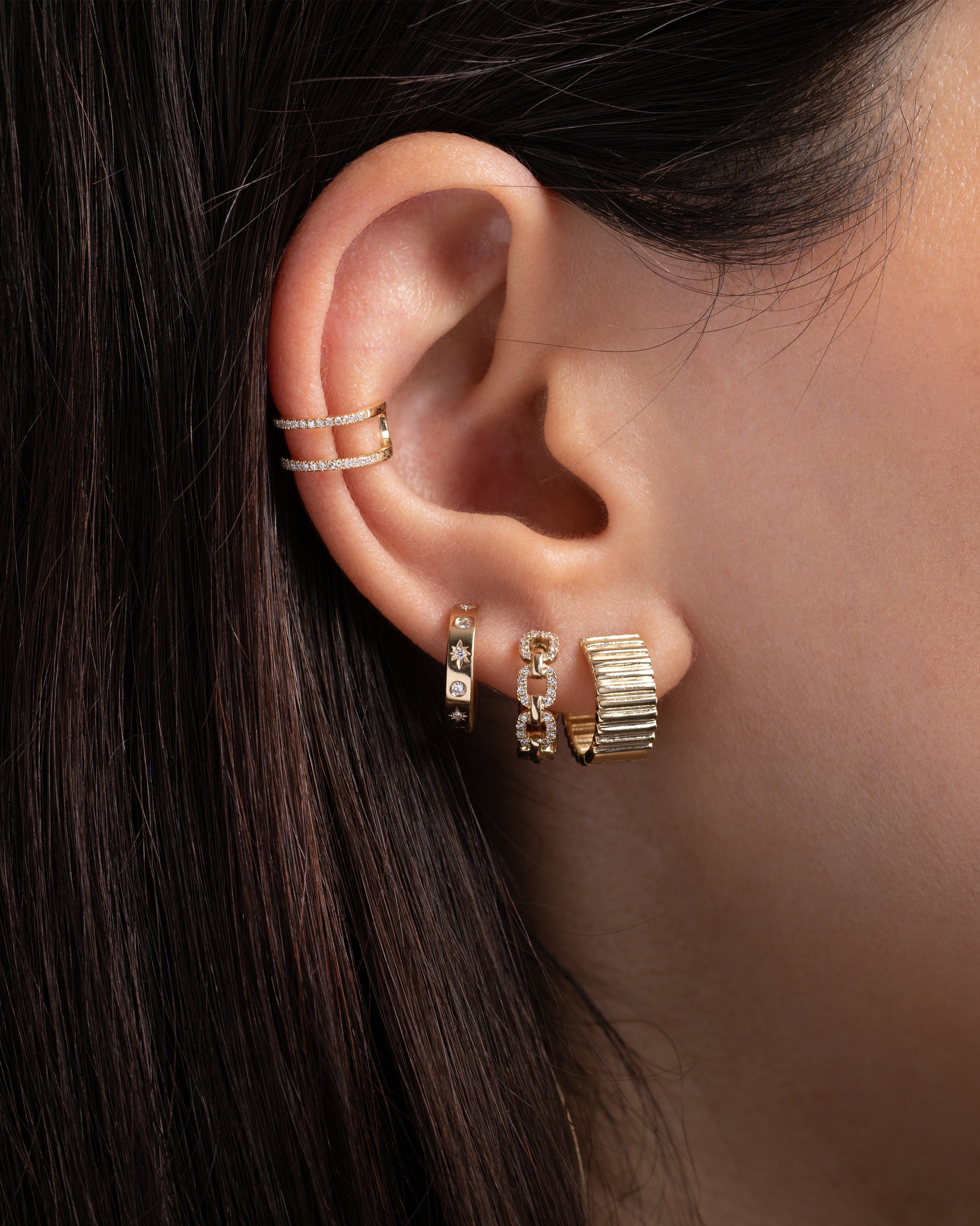 14k Gold Thick Notched Huggies