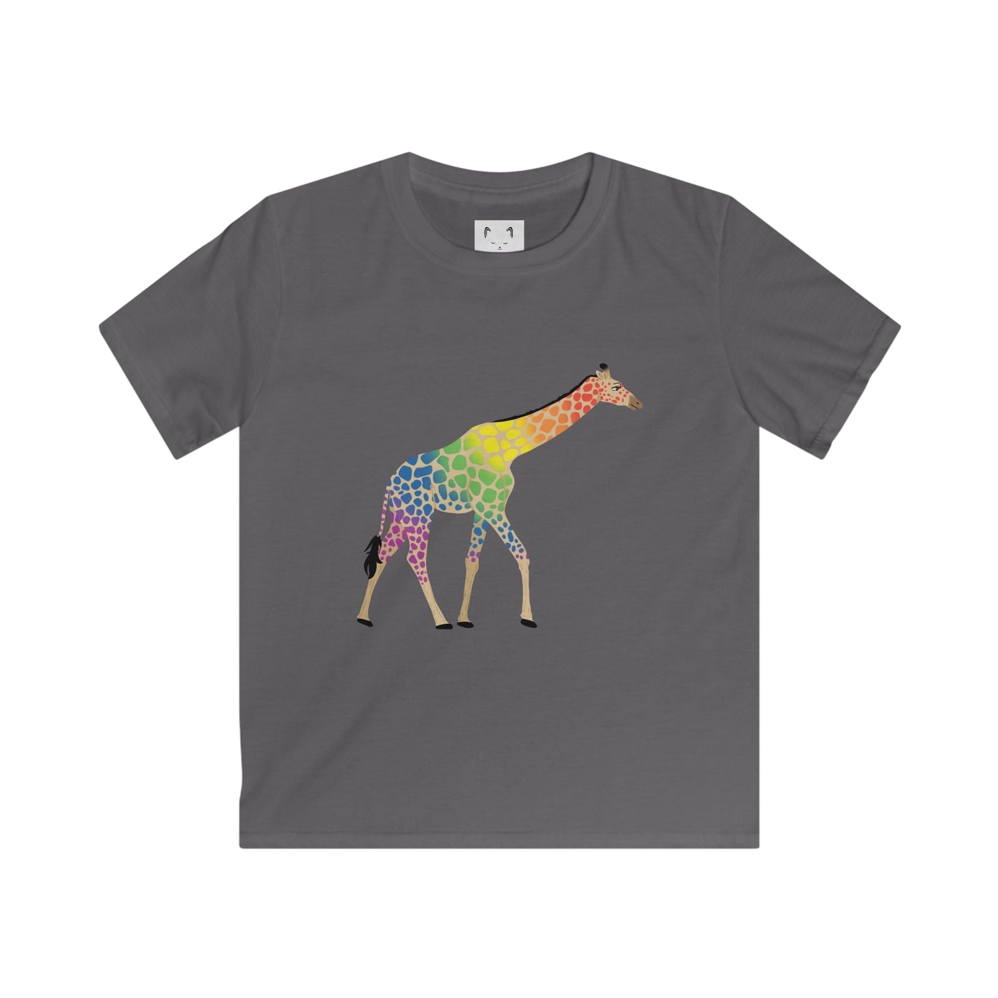 Rainbow On My Parade Giraffe Kids Softstyle Tee Shirt