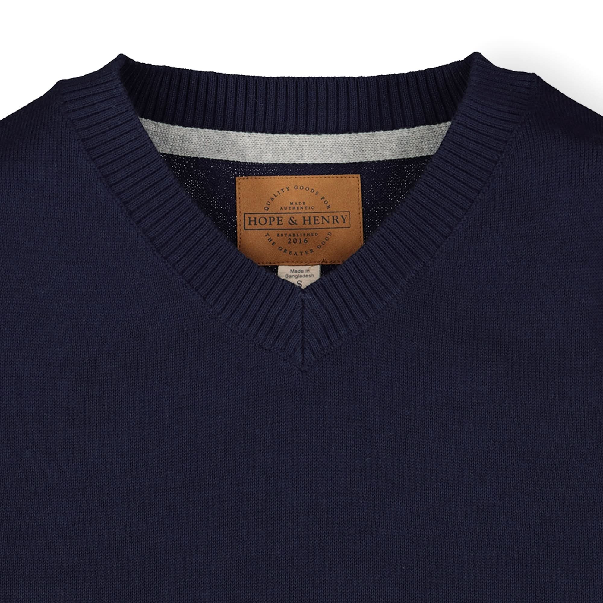 Fine Gauge V-neck Organic Sweater With Elbow Patches - Baby