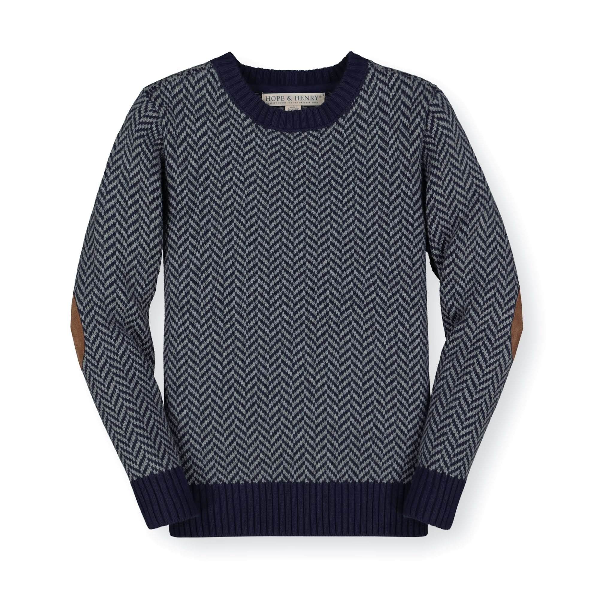 Organic Crewneck Pullover Sweater With Elbow Patches