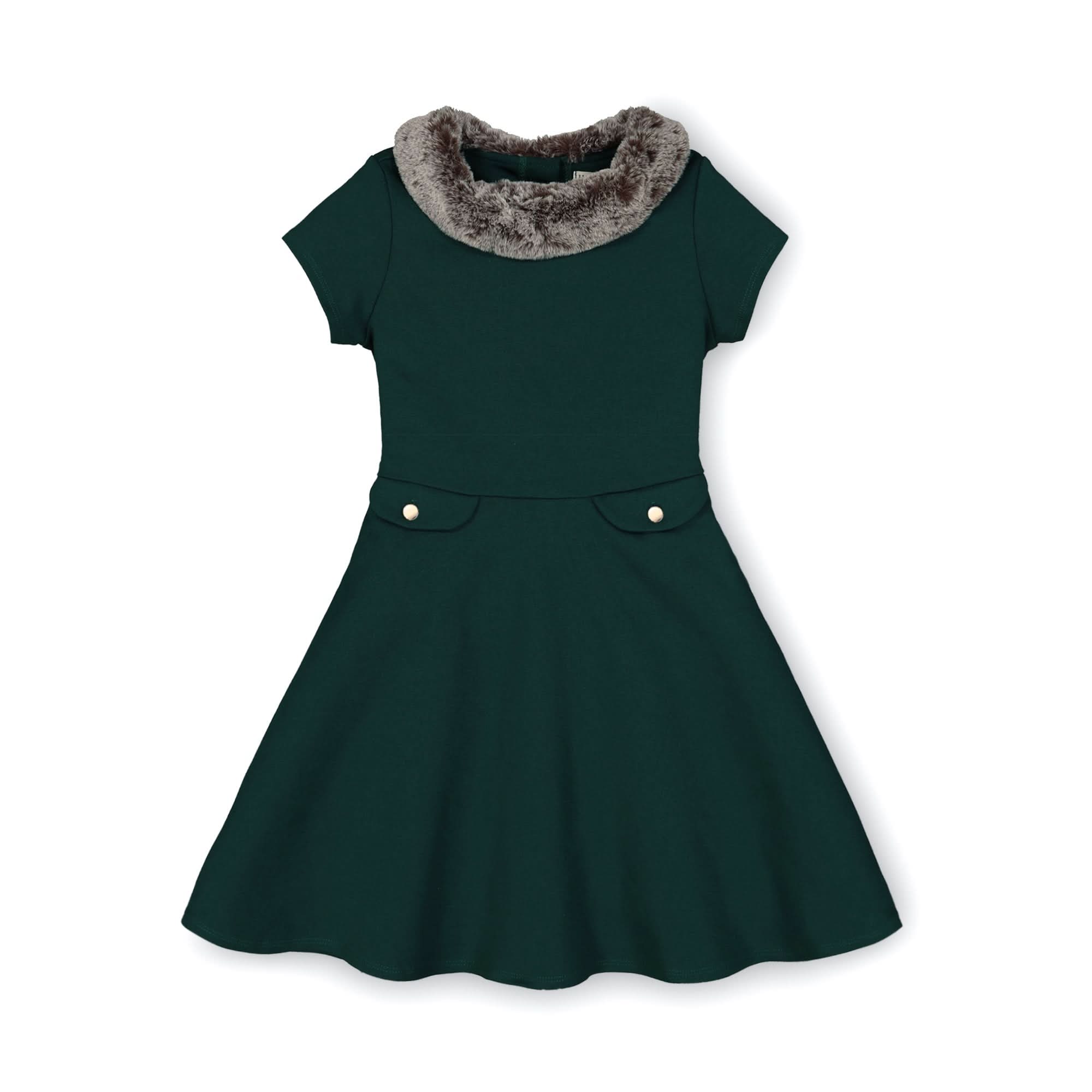 Fit And Flare Ponte Dress With Faux Fur - Baby