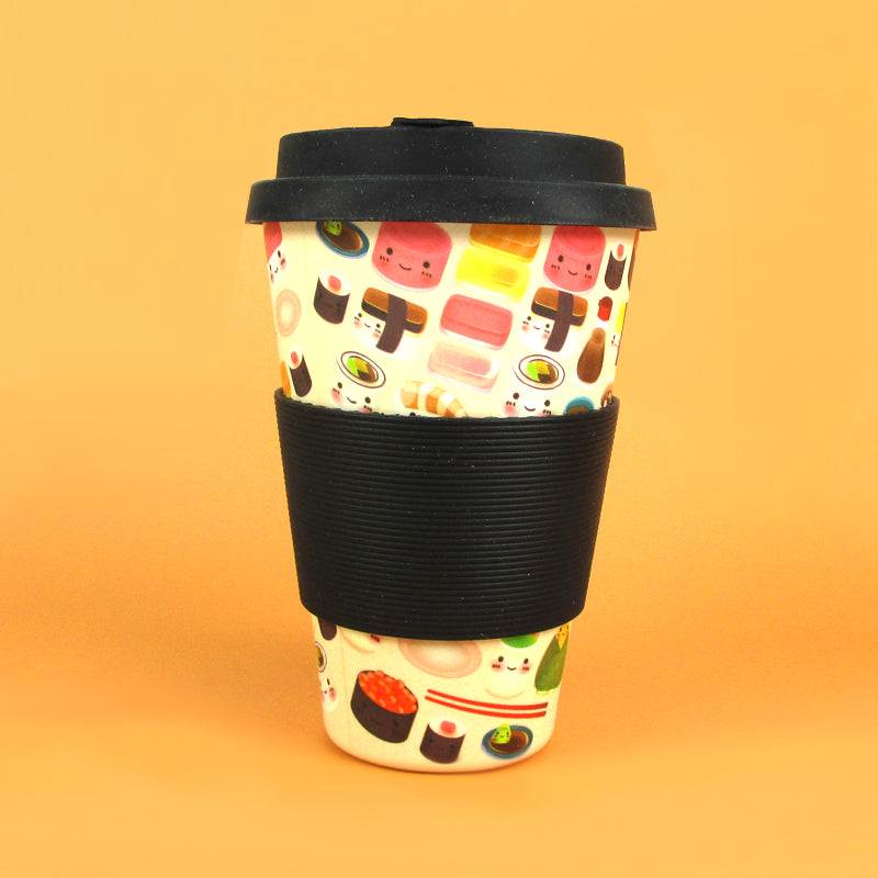 Eco-friendly Reusable Plant Fiber Travel Mug With Sushi Design