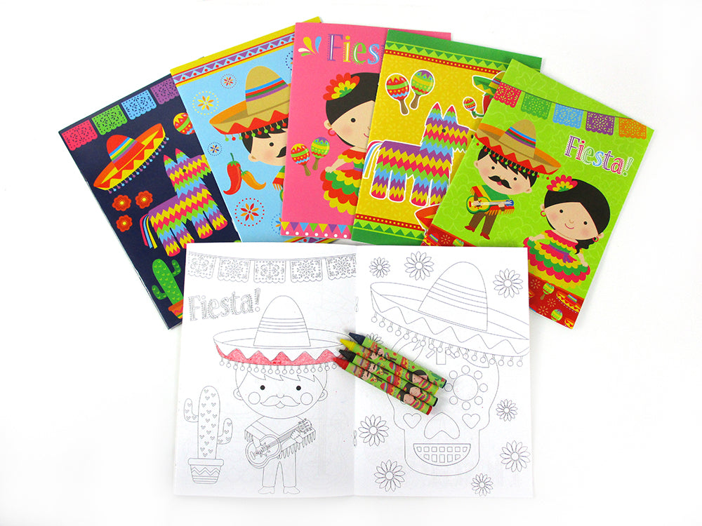 Fiesta Coloring Books With Crayons Party Favors - Set Of 6 Or 12