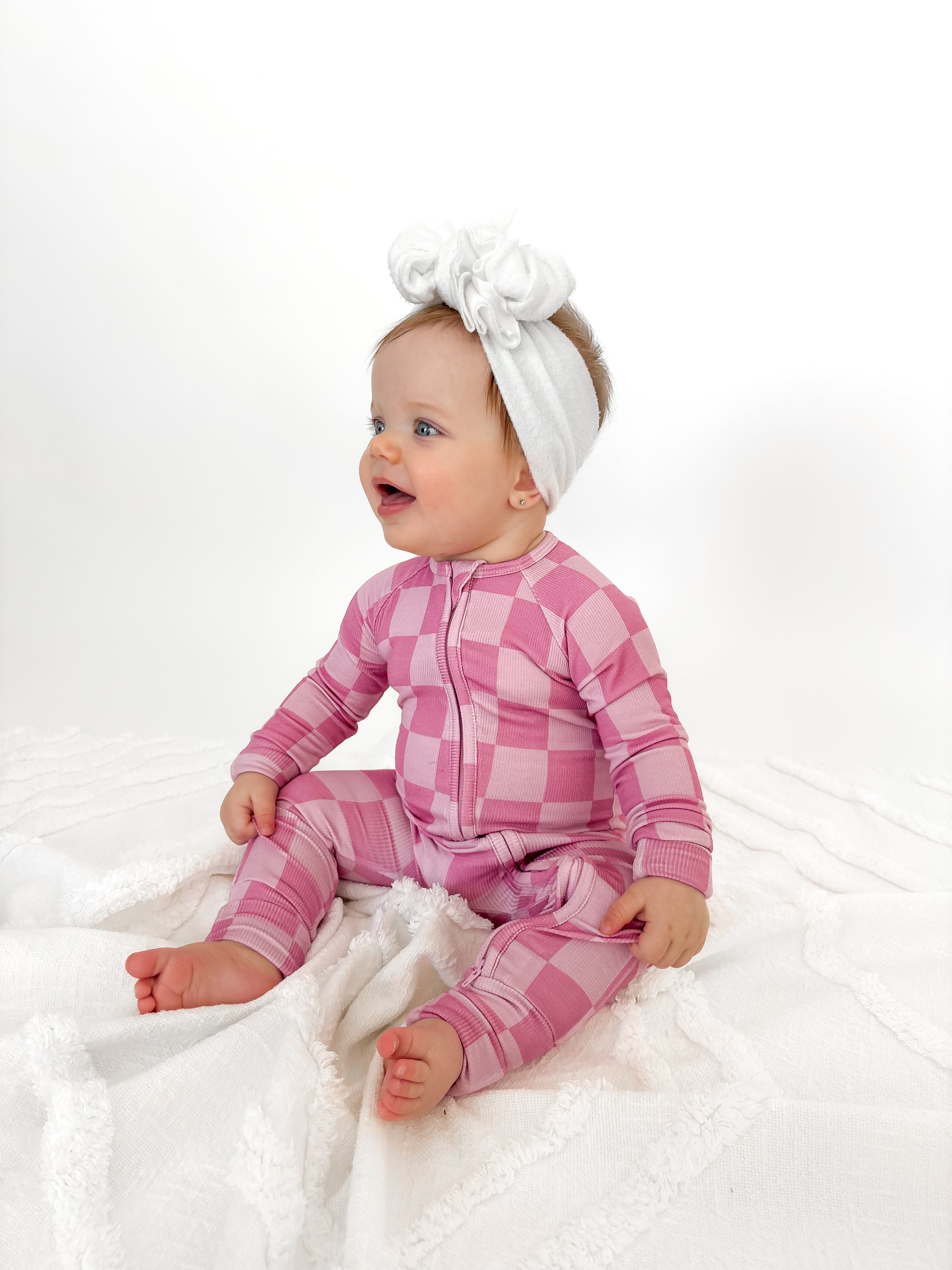 Pink Check | Zip Romper