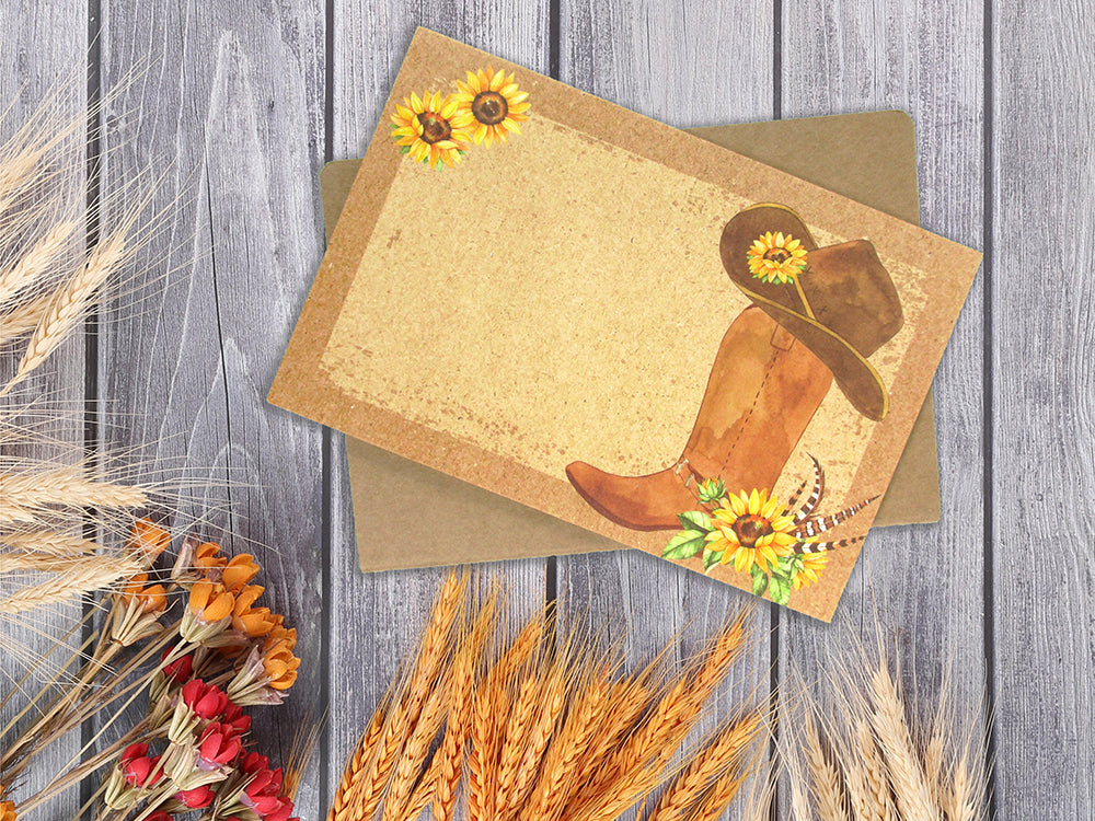 Sunflower Cowboy Boots Western - 36 Pack Assorted Greeting Cards For All Occasions - 6 Design