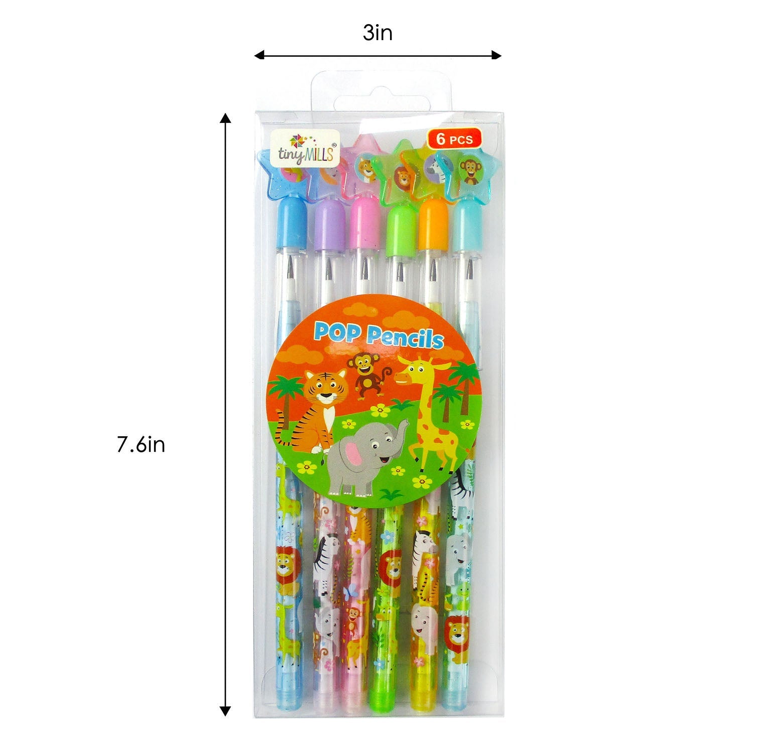 Wildlife Safari Animals Stackable Multi Point Pencils - Set Of 6
