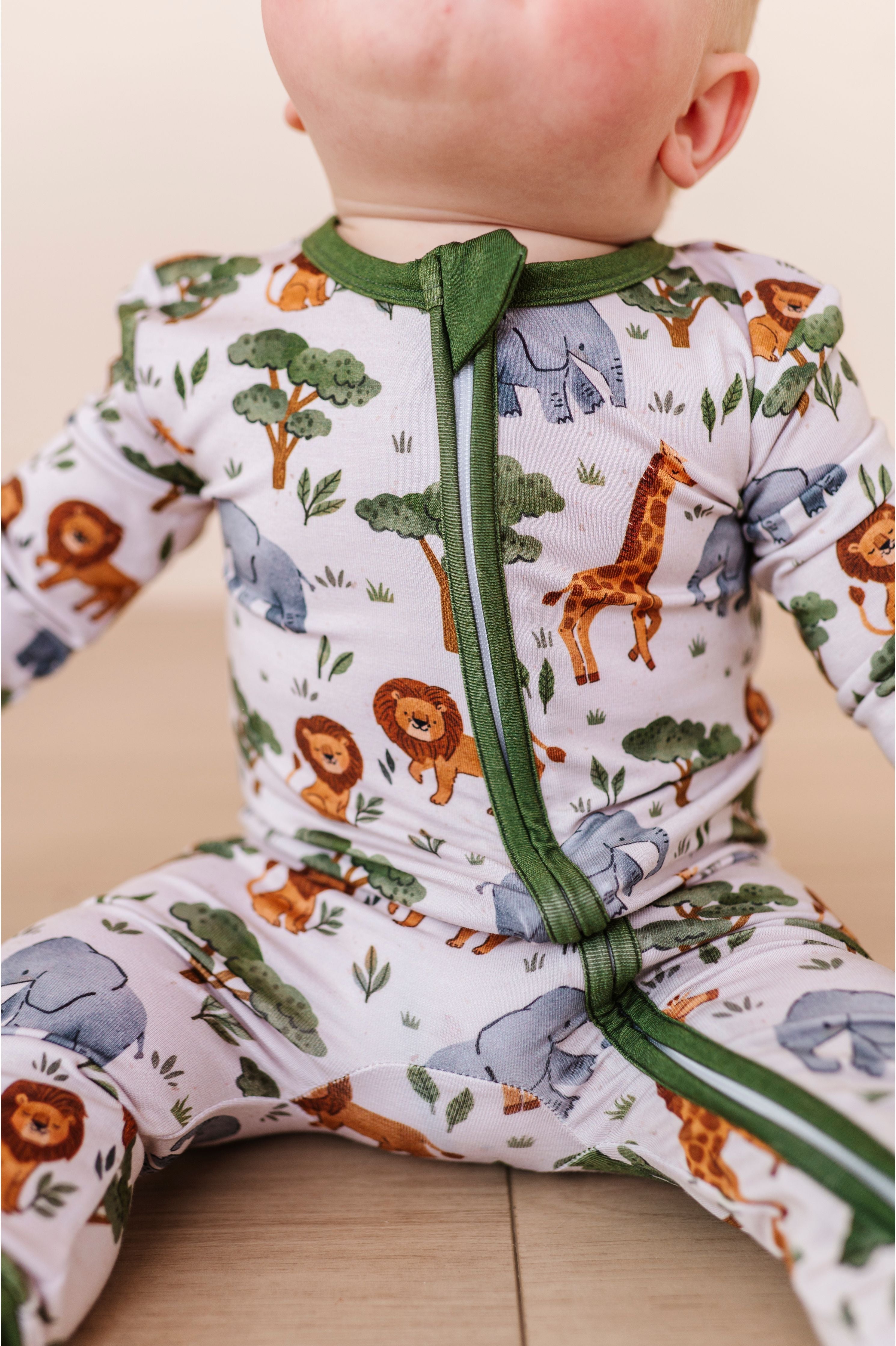 Bamboo One Piece Zip Pajama - It's A Jungle Out There