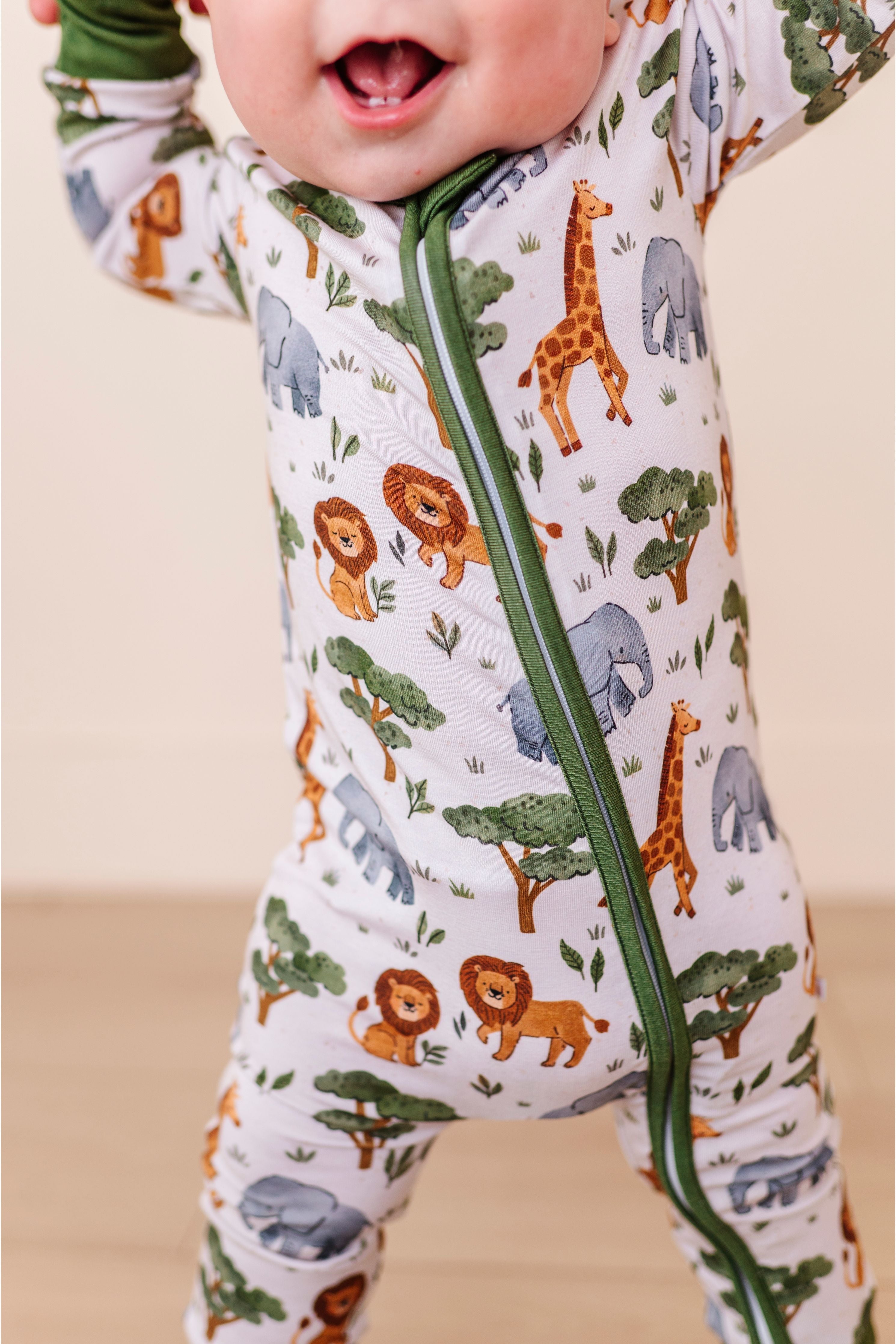 Bamboo One Piece Zip Pajama - It's A Jungle Out There