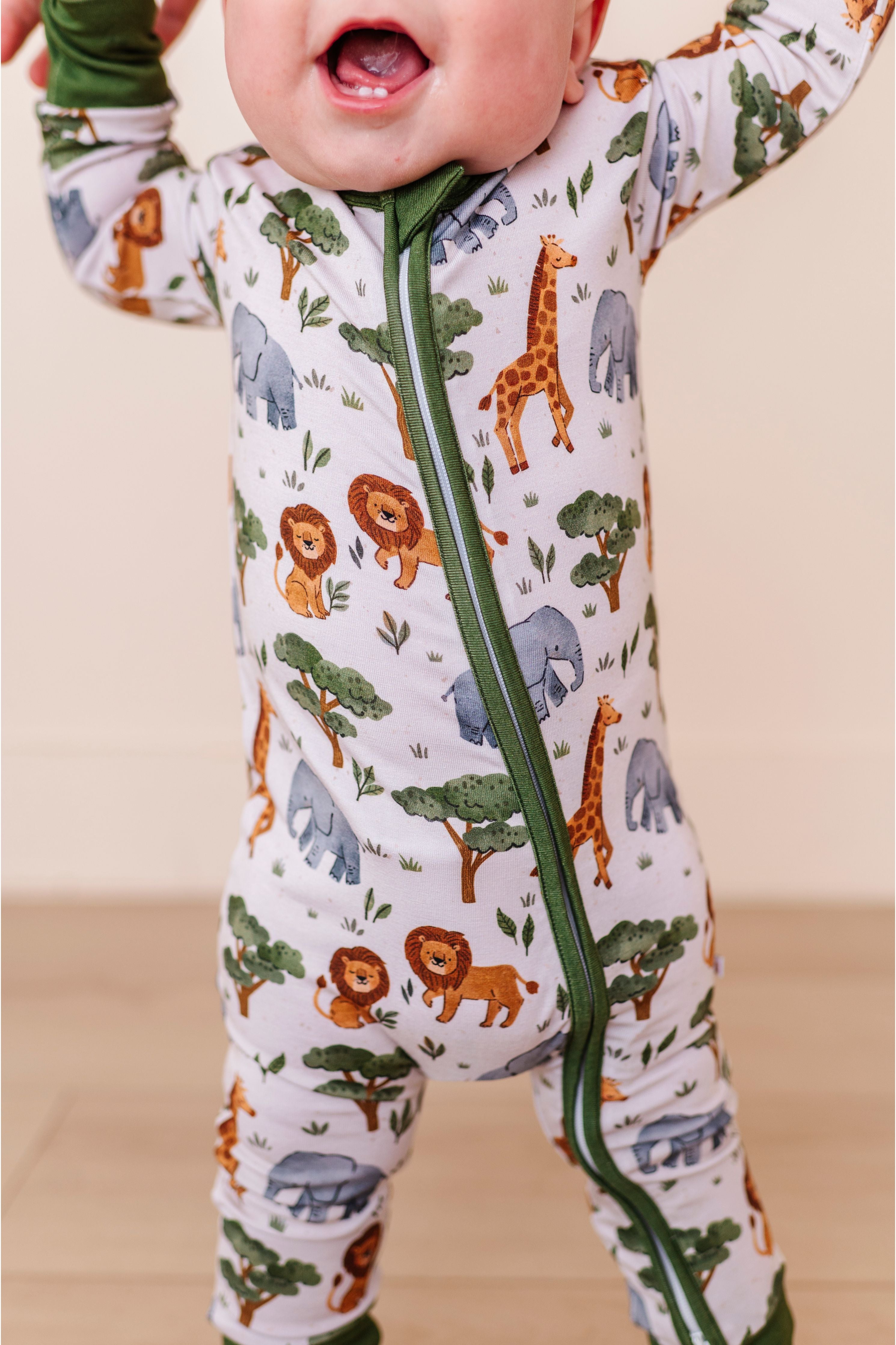 Bamboo One Piece Zip Pajama - It's A Jungle Out There