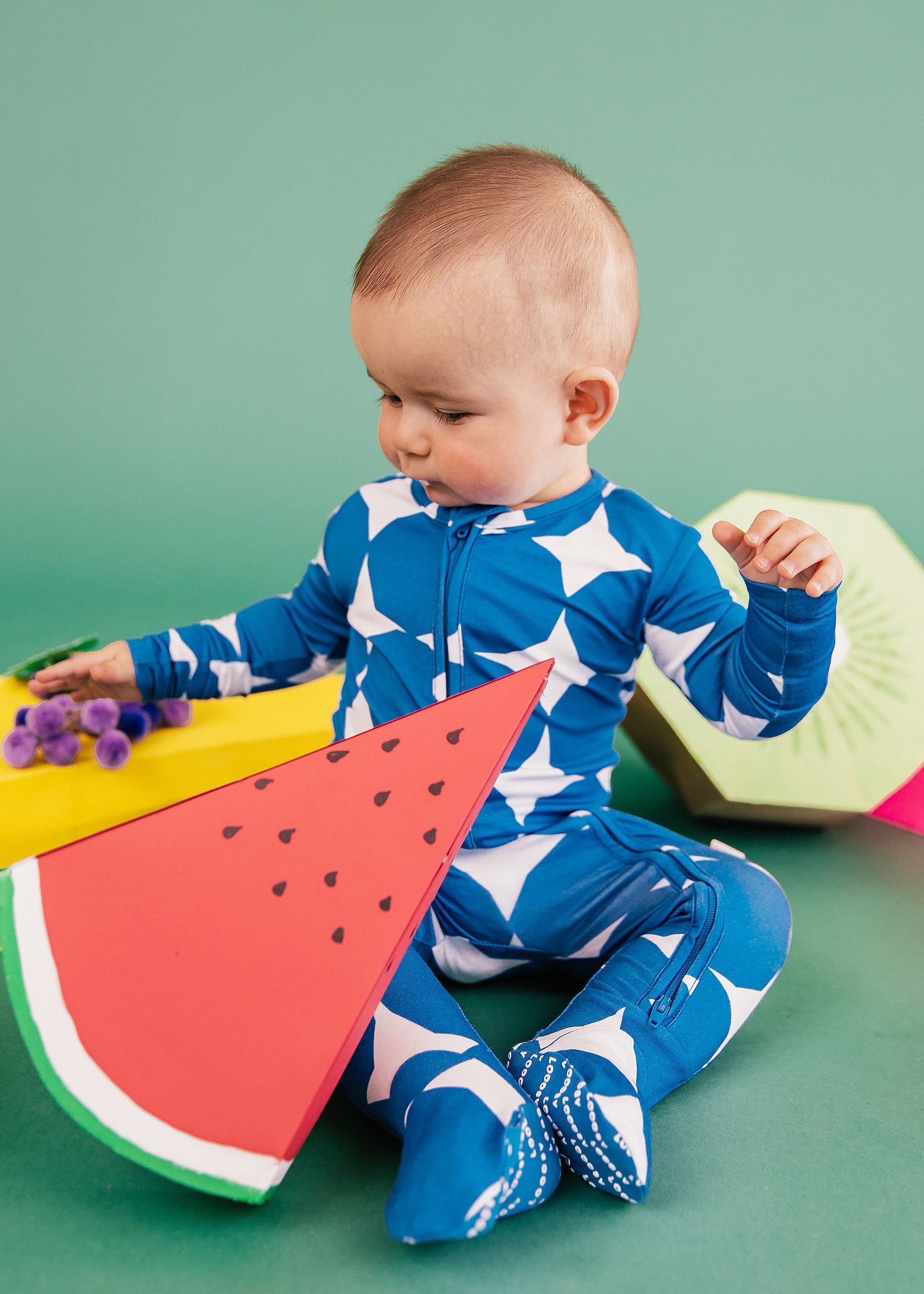 Blue Diamond Stars Footie Pajama by Loocsy