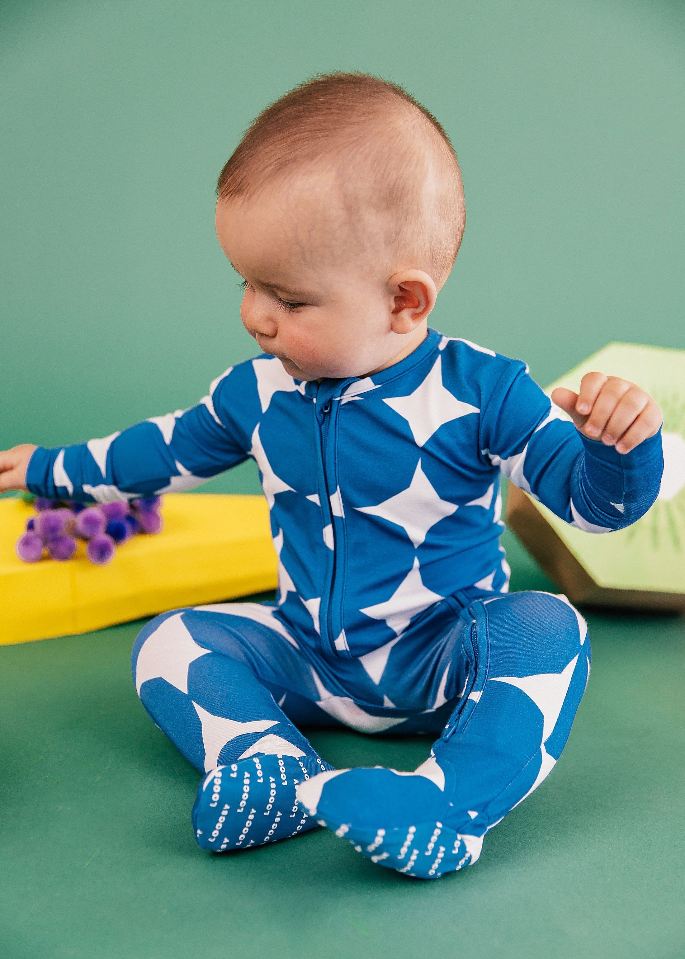 Blue Diamond Stars Footie Pajama by Loocsy