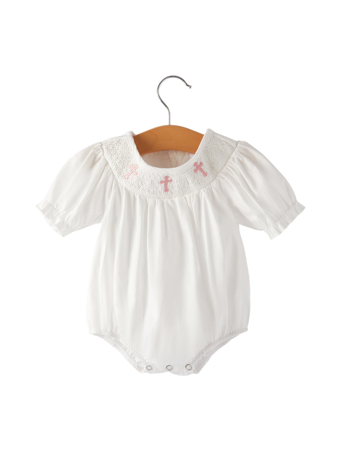 White Smocked Church Christ Bishop Christening Girls Romper