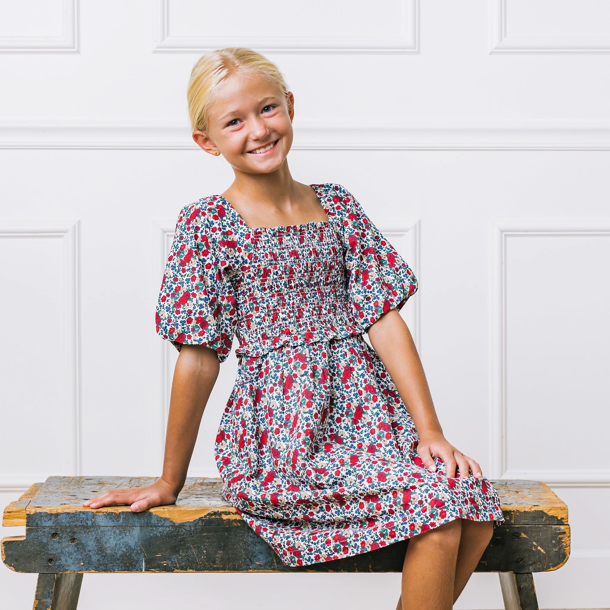 Smocked Bubble Sleeve Dress