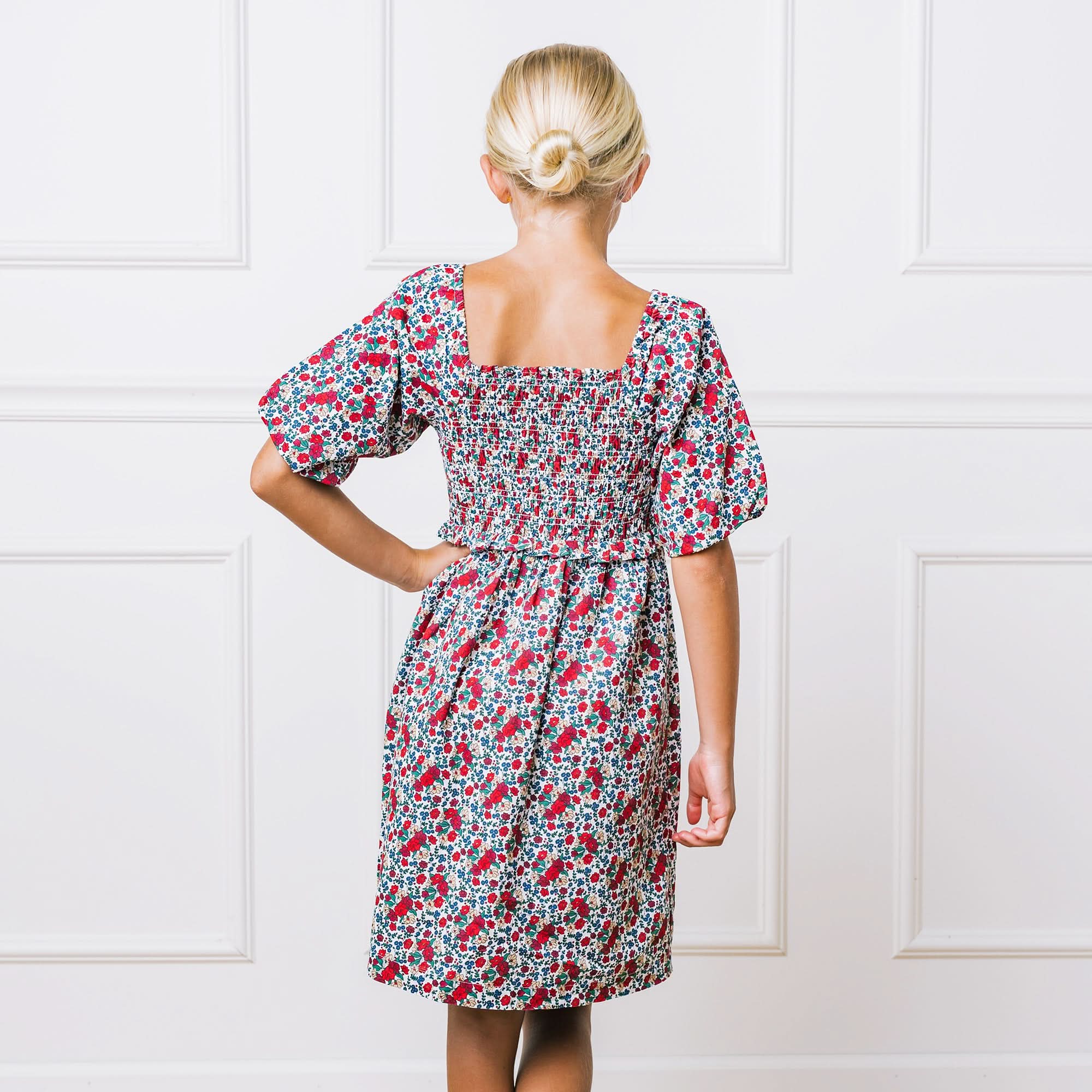 Smocked Bubble Sleeve Dress