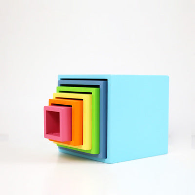 6 Pcs Colored Wooden Nesting Box Set In Pastel/macaron Color