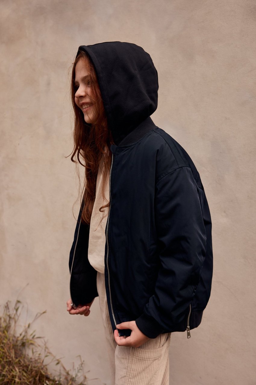 Padded Bomber Jacket With Removable Hood