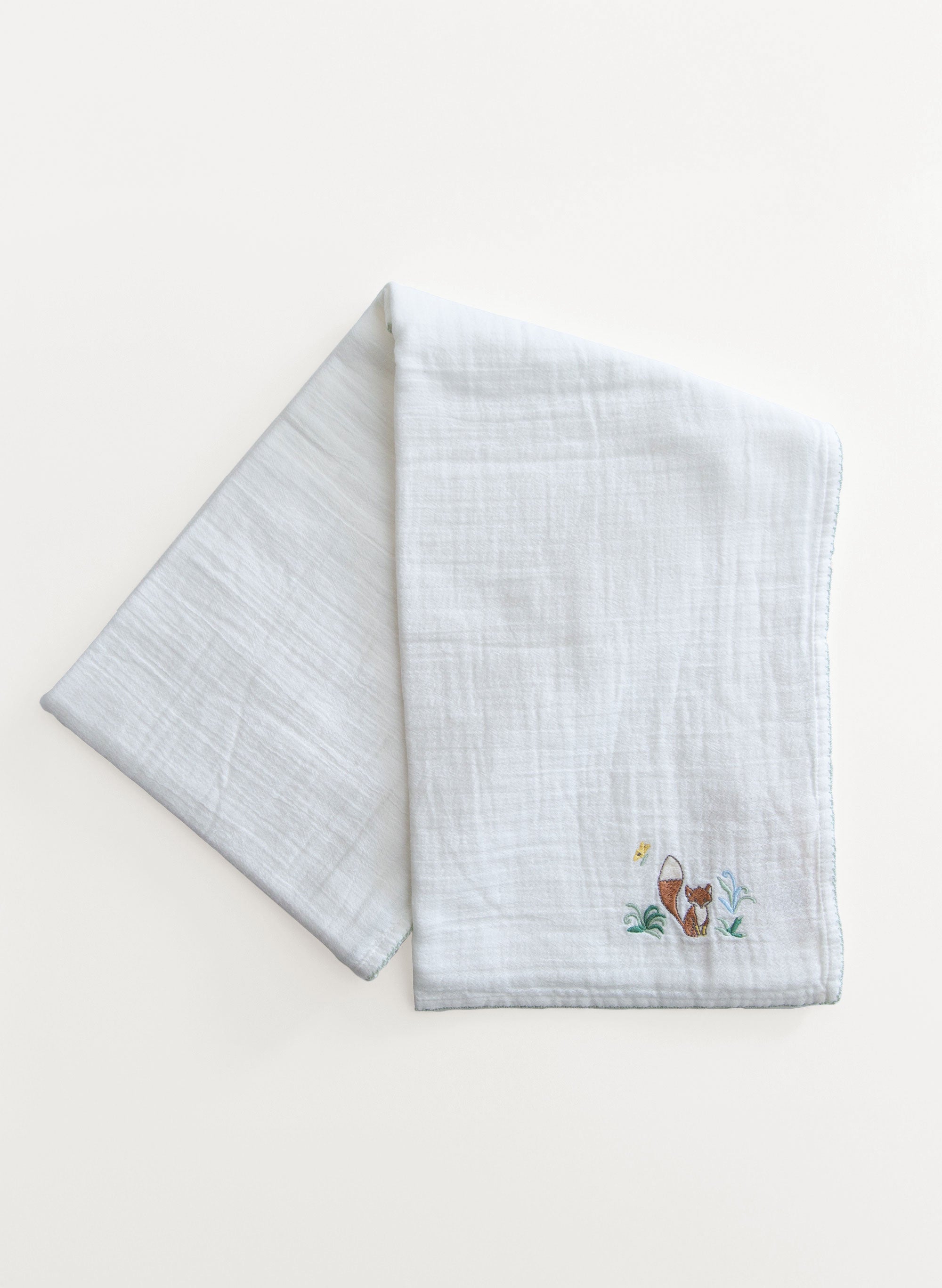 Fox Embroidered Shawl Blanket