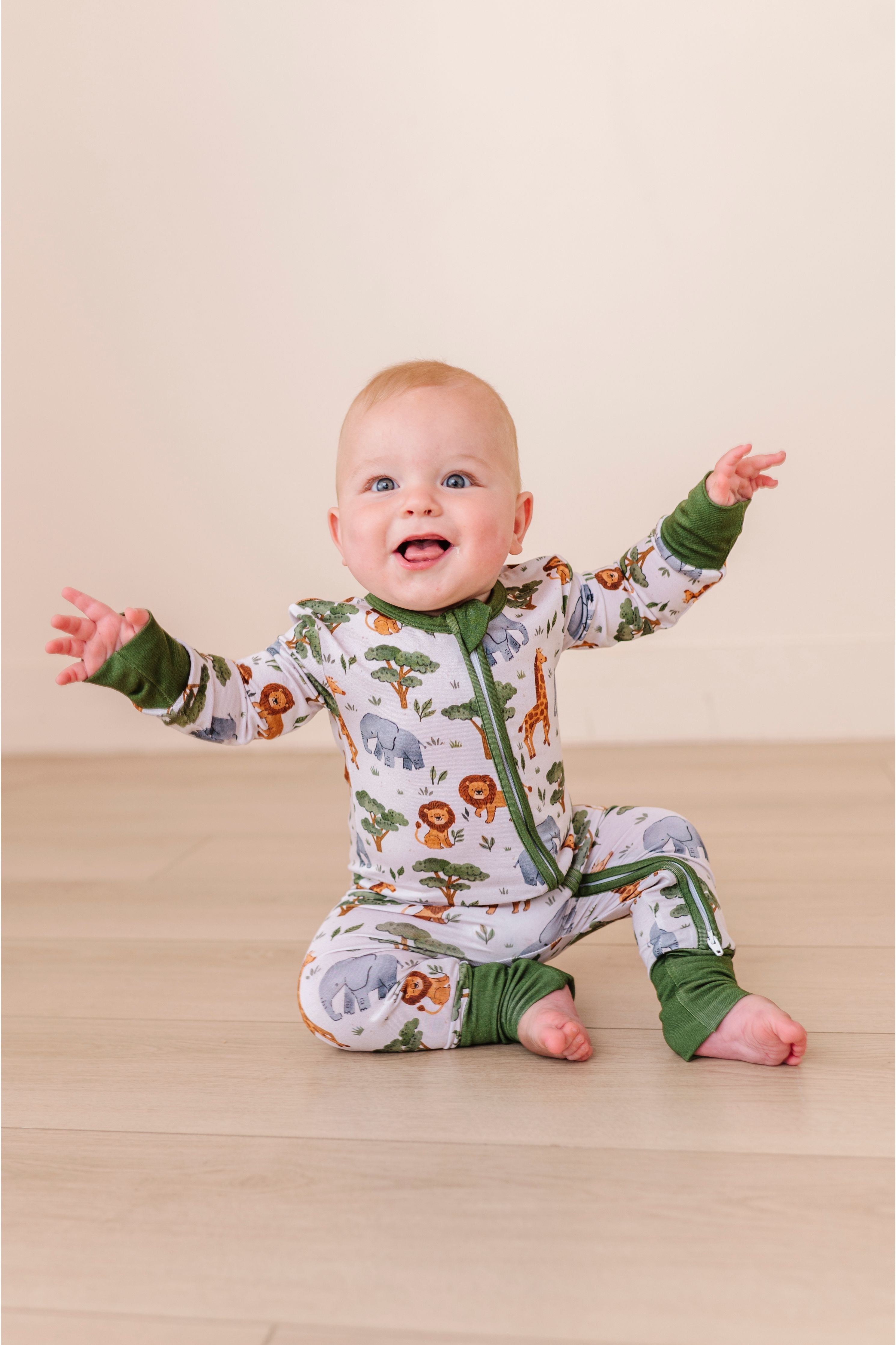 Bamboo One Piece Zip Pajama - It's A Jungle Out There