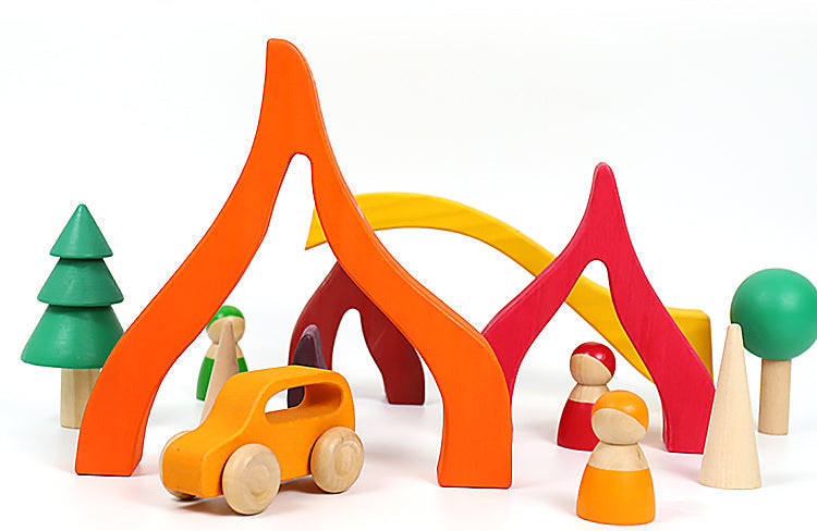 Large Stained Four Elements Wooden Stacking Puzzles Building Blocks