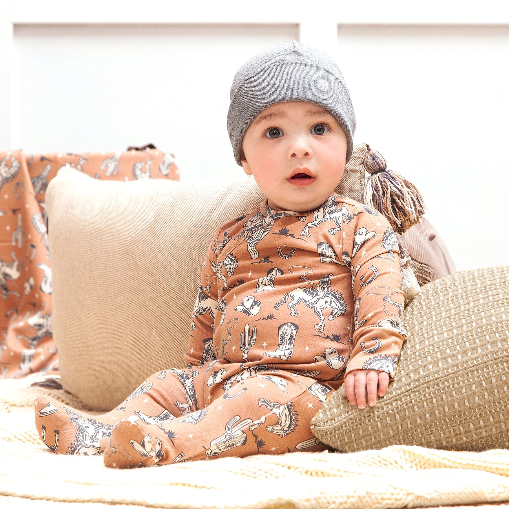 Wild Wrangler/brown Western Baby Boy Bamboo Zipper Romper