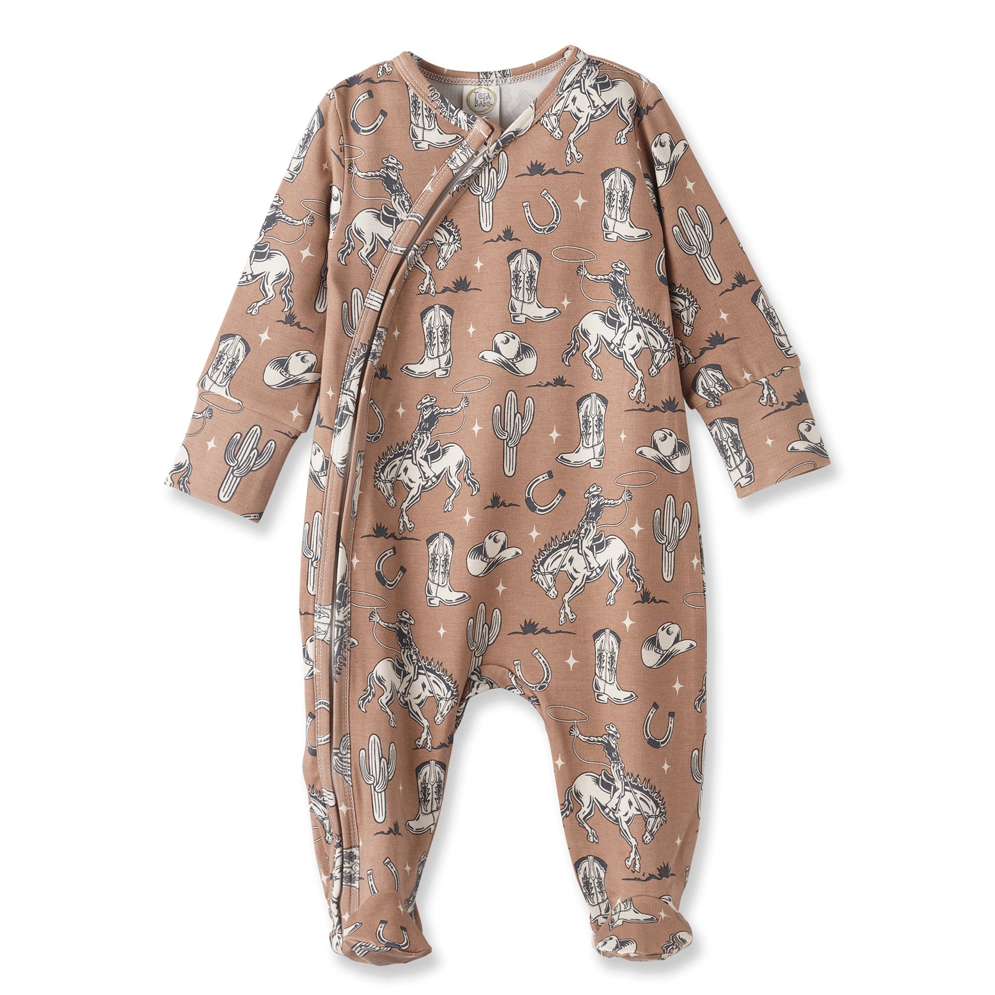 Wild Wrangler/brown Western Baby Boy Bamboo Zipper Romper